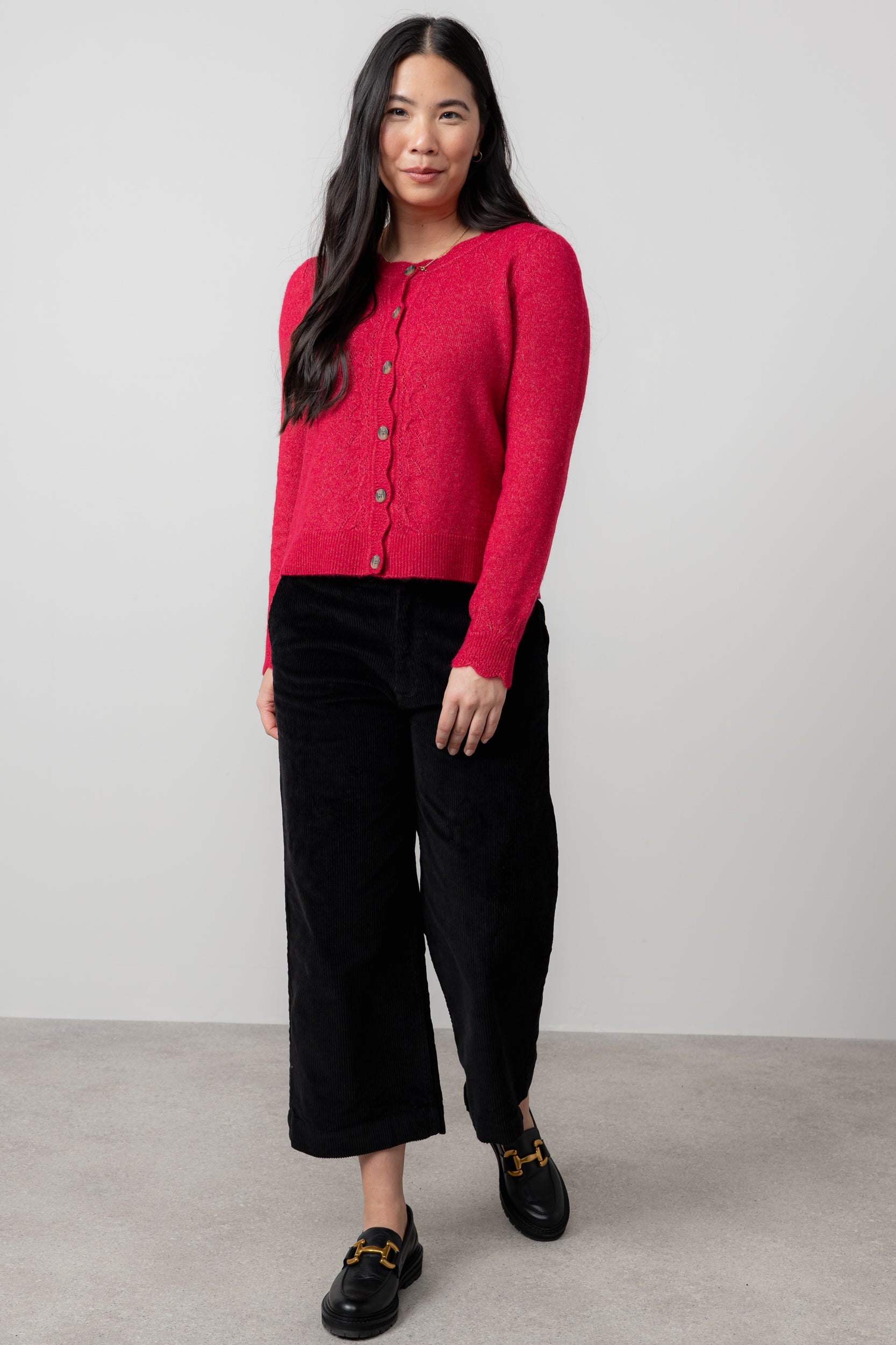 Lily & Me Isla Stretch Jumbo Cord Cropped Trousers Black