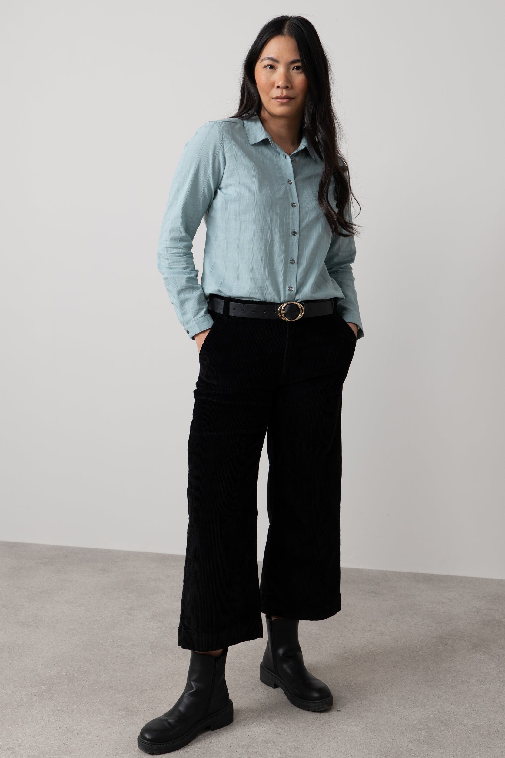 Lily & Me Isla Stretch Jumbo Cord Cropped Trousers Black
