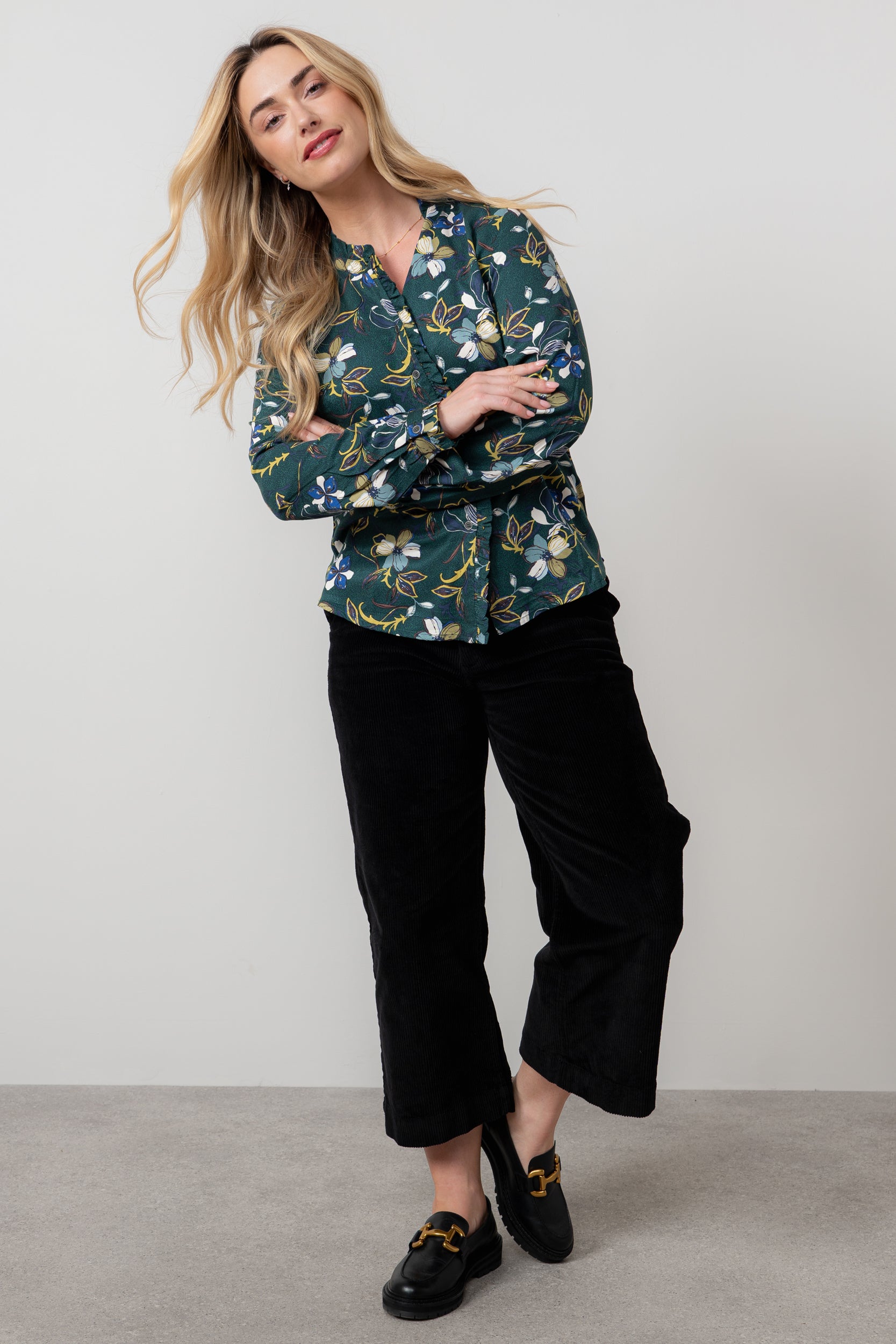Lily & Me Isla Stretch Jumbo Cord Cropped Trousers Black