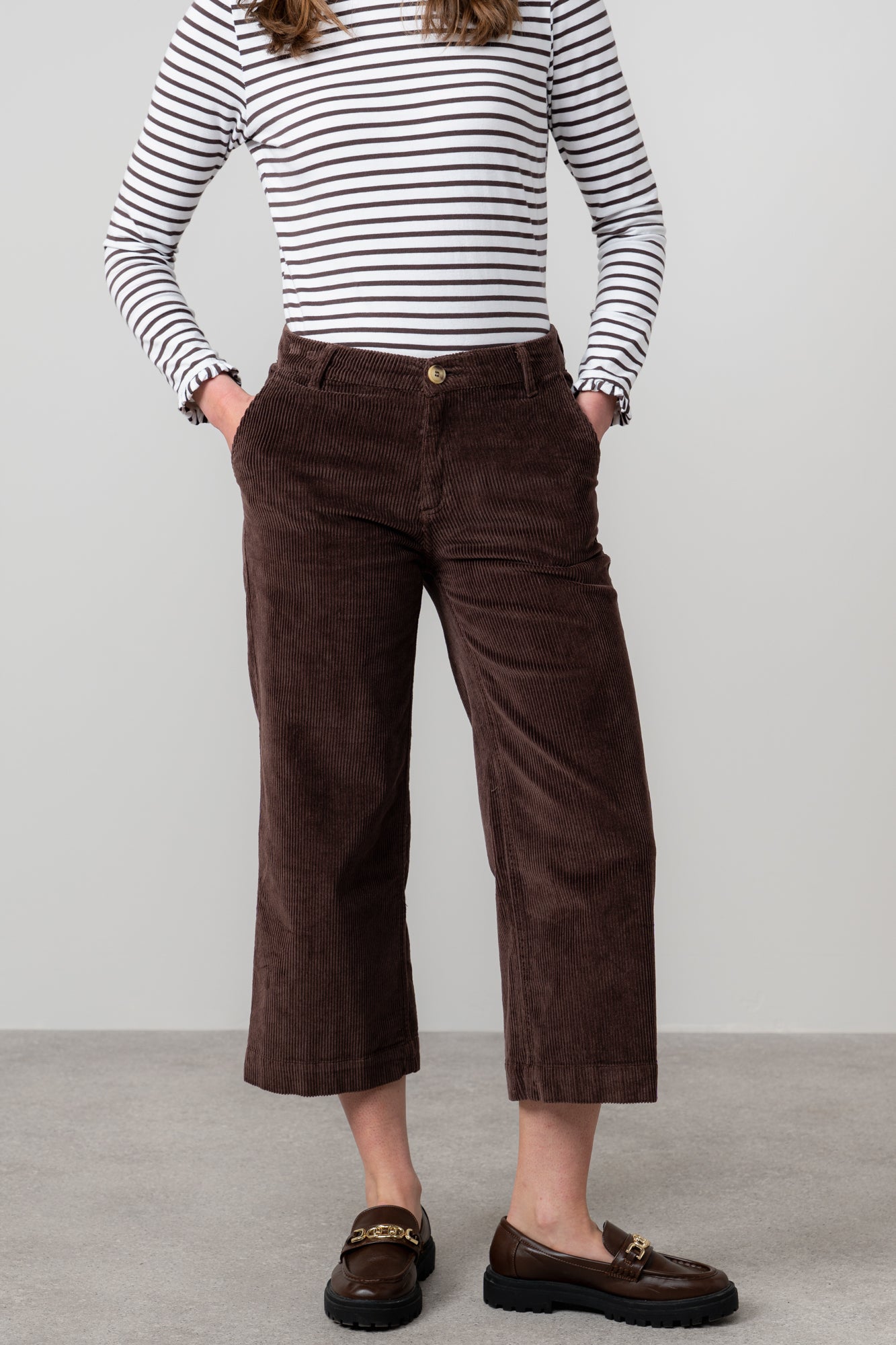 Lily & Me Isla Stretch Jumbo Corduroy Cropped Trousers Chocolate