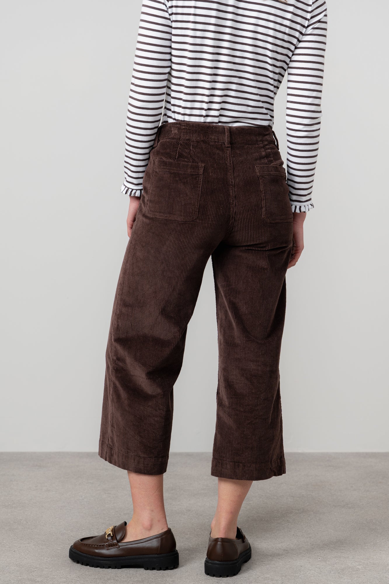 Lily & Me Isla Stretch Jumbo Corduroy Cropped Trousers Chocolate