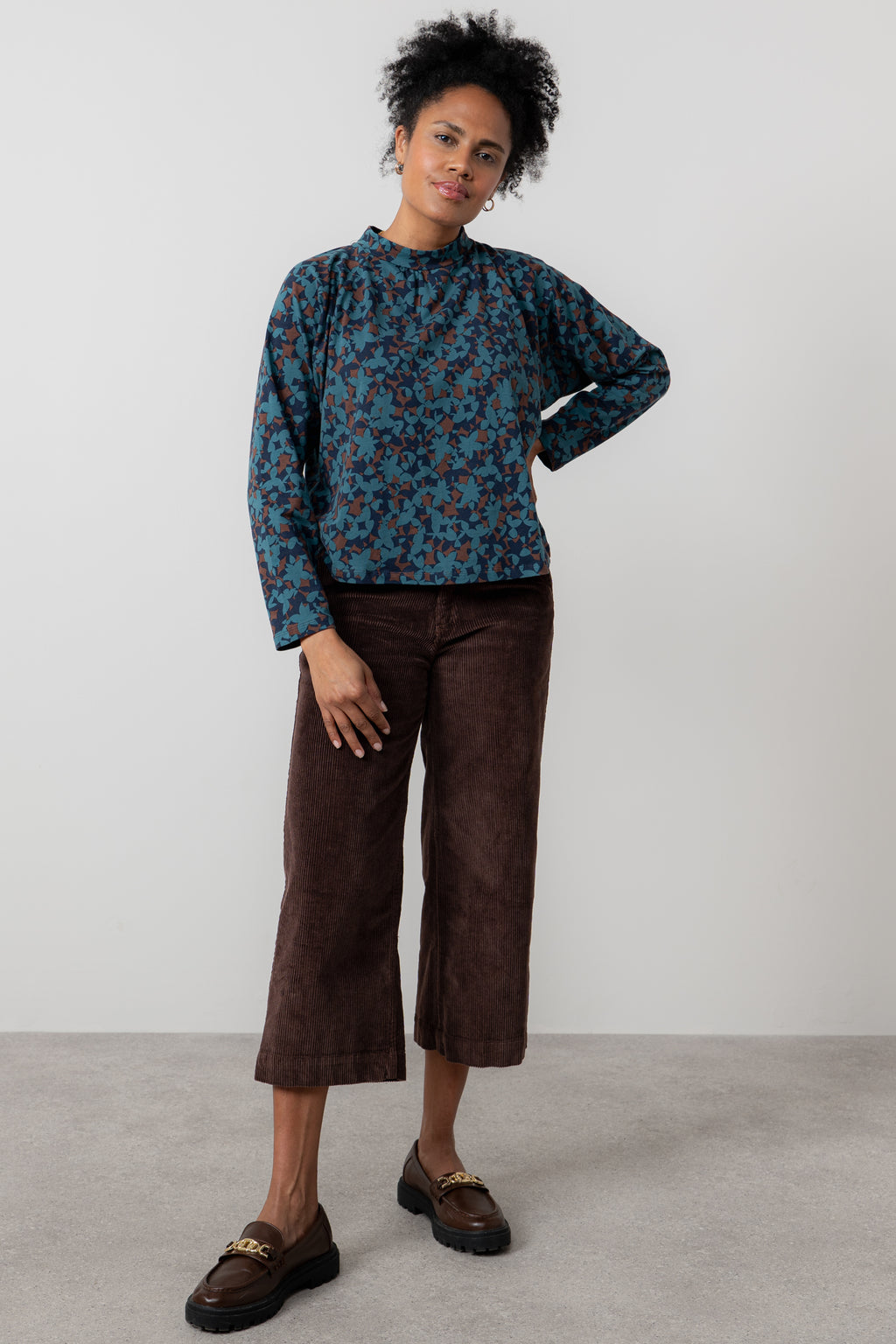 Lily & Me Isla Stretch Jumbo Corduroy Cropped Trousers Chocolate