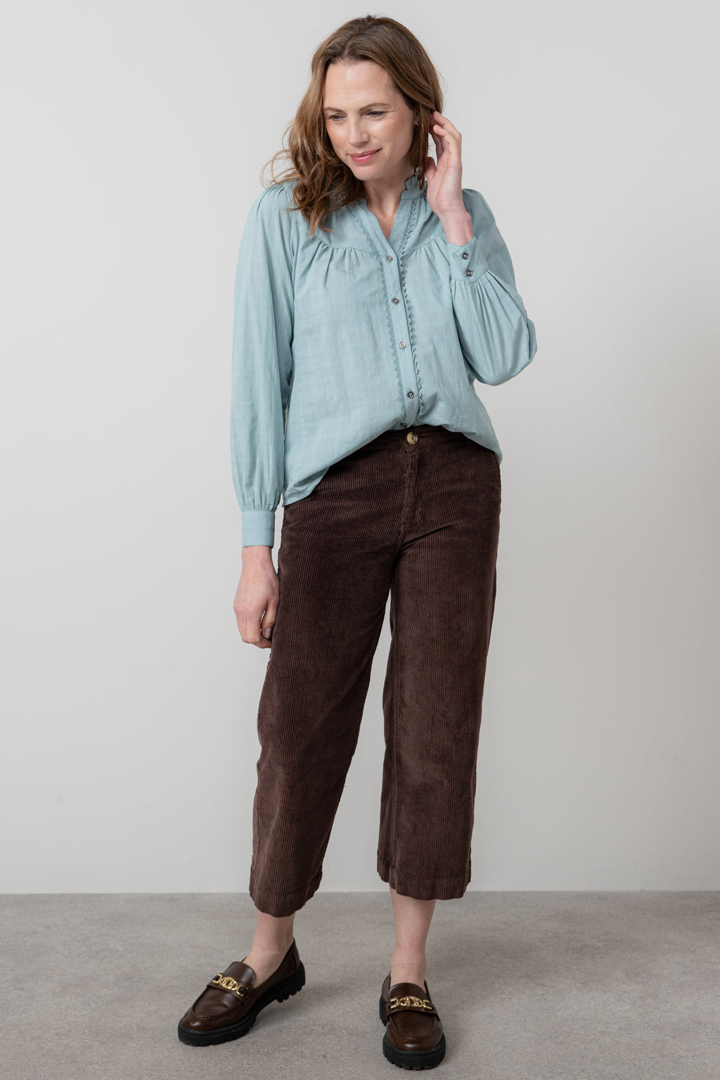 Lily & Me Isla Stretch Jumbo Corduroy Cropped Trousers Chocolate