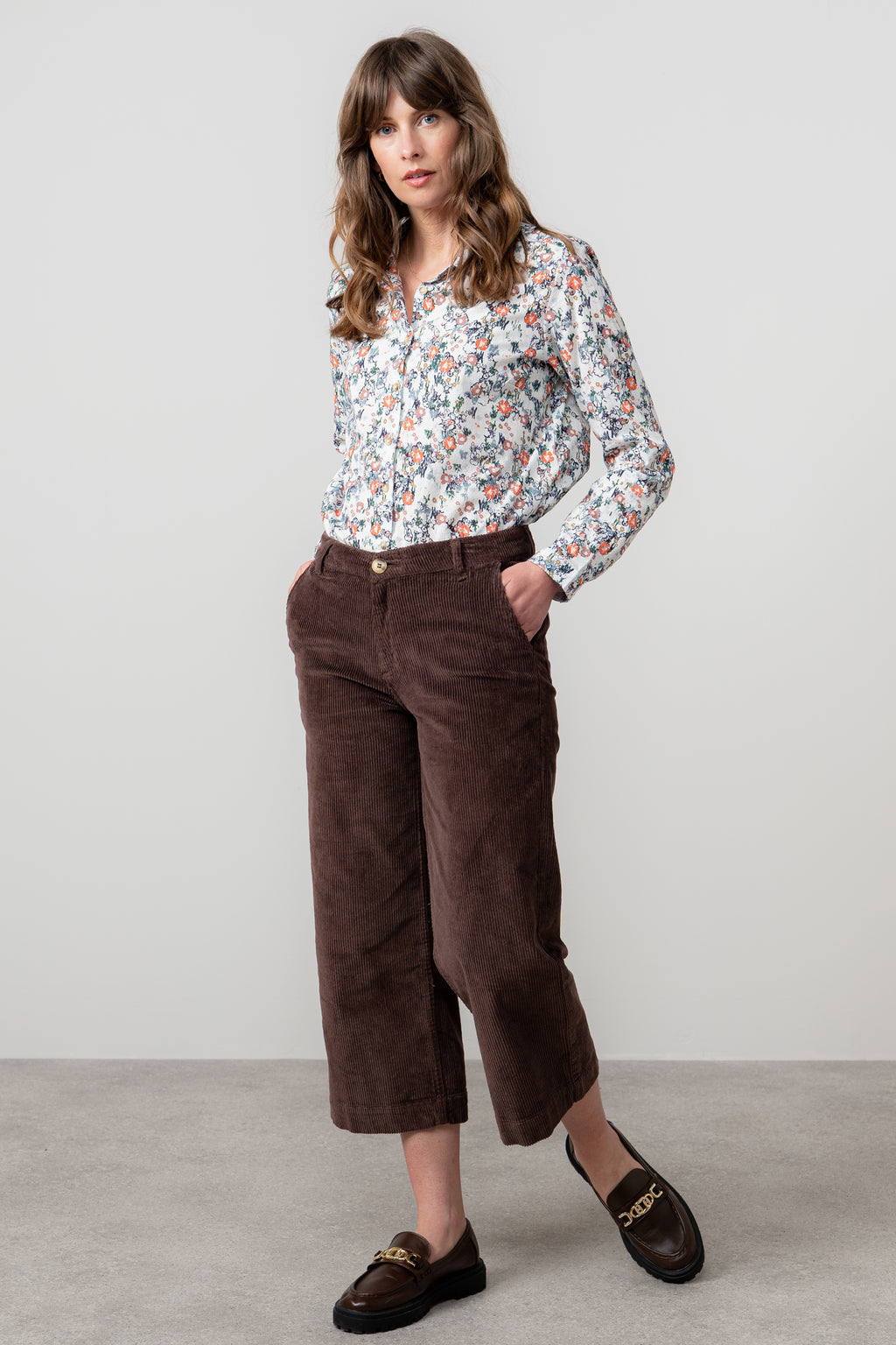 Lily & Me Isla Stretch Jumbo Corduroy Cropped Trousers Chocolate