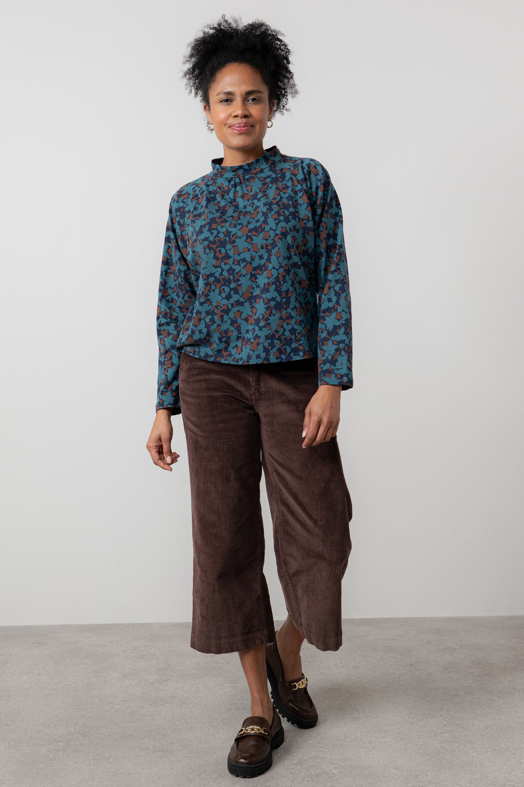 Lily & Me Isla Stretch Jumbo Corduroy Cropped Trousers Chocolate