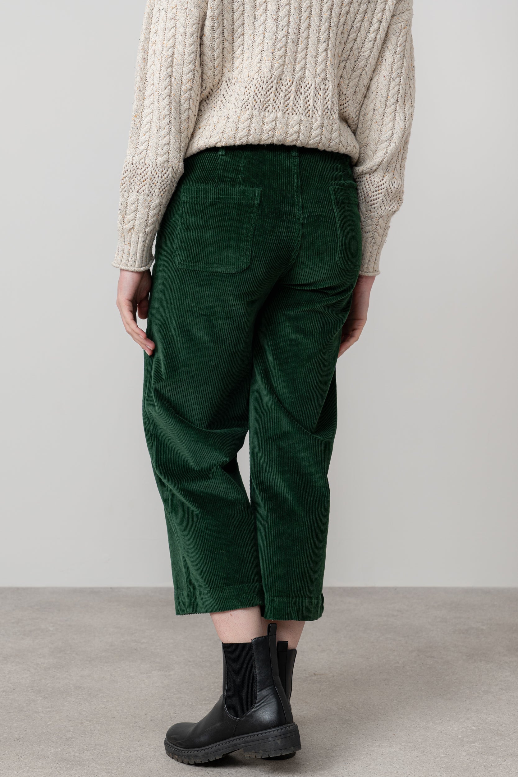 Lily & Me Isla Stretch Jumbo Cord Cropped Trousers Pine Green