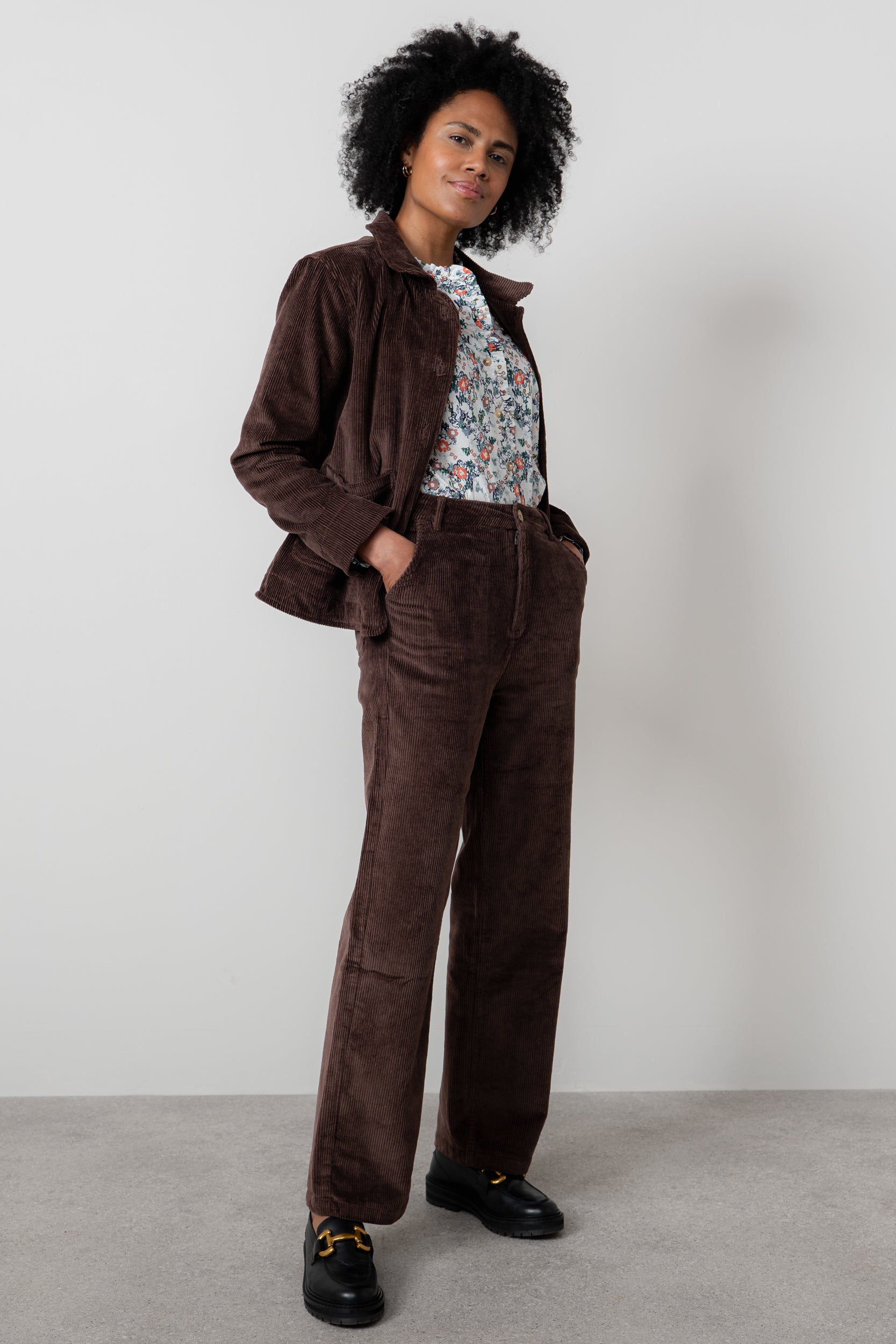 Lily & Me Strachan Stretch Cord Wide Leg Trouser Chocolate