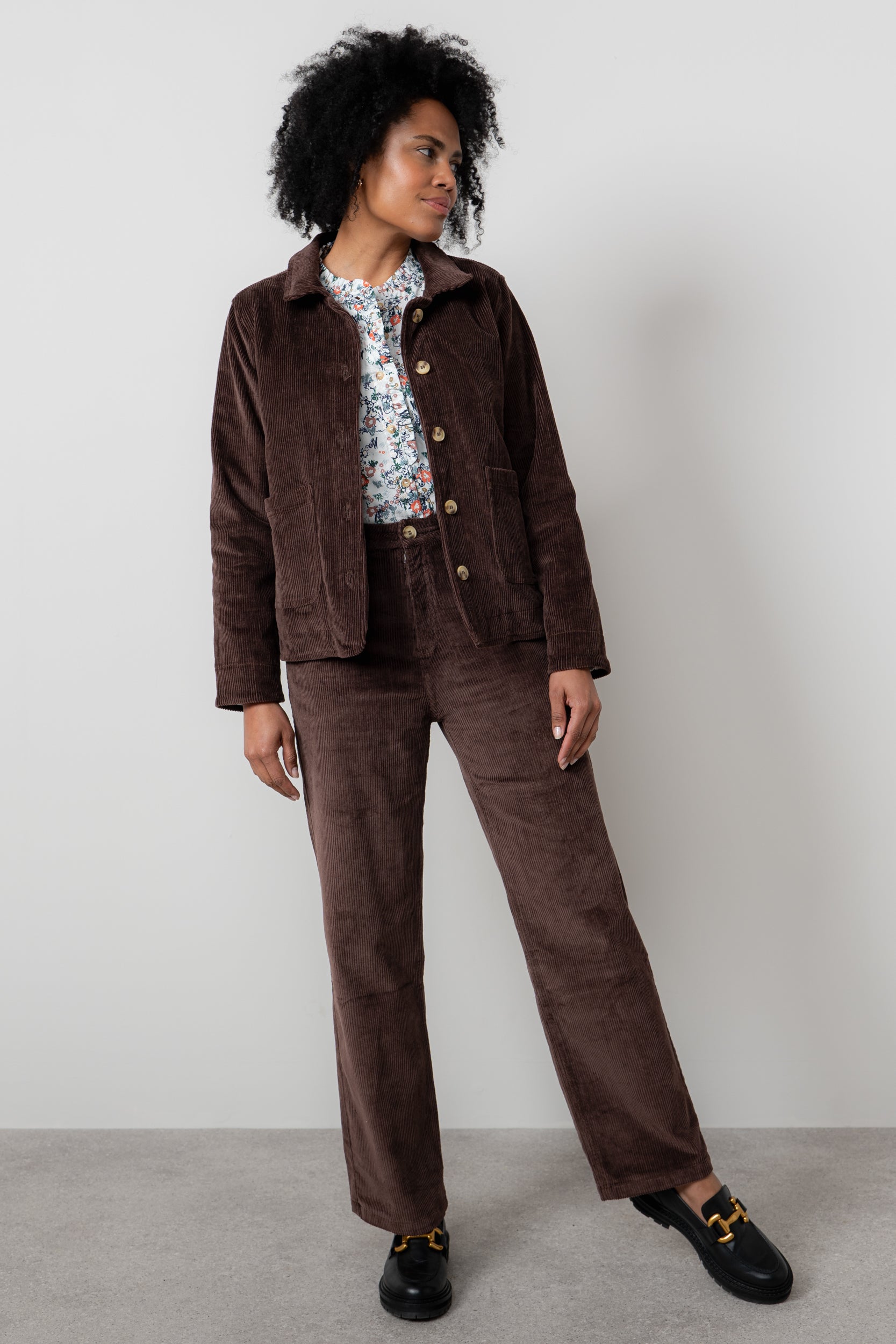 Lily & Me Strachan Stretch Cord Wide Leg Trouser Chocolate
