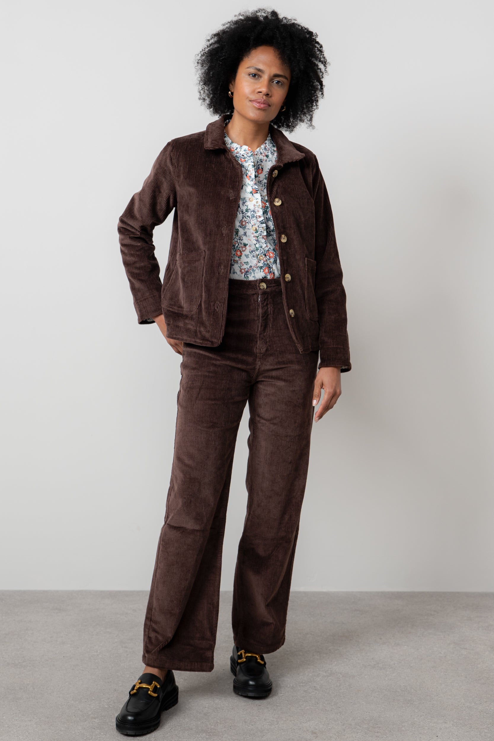 Lily & Me Strachan Stretch Cord Wide Leg Trouser Chocolate