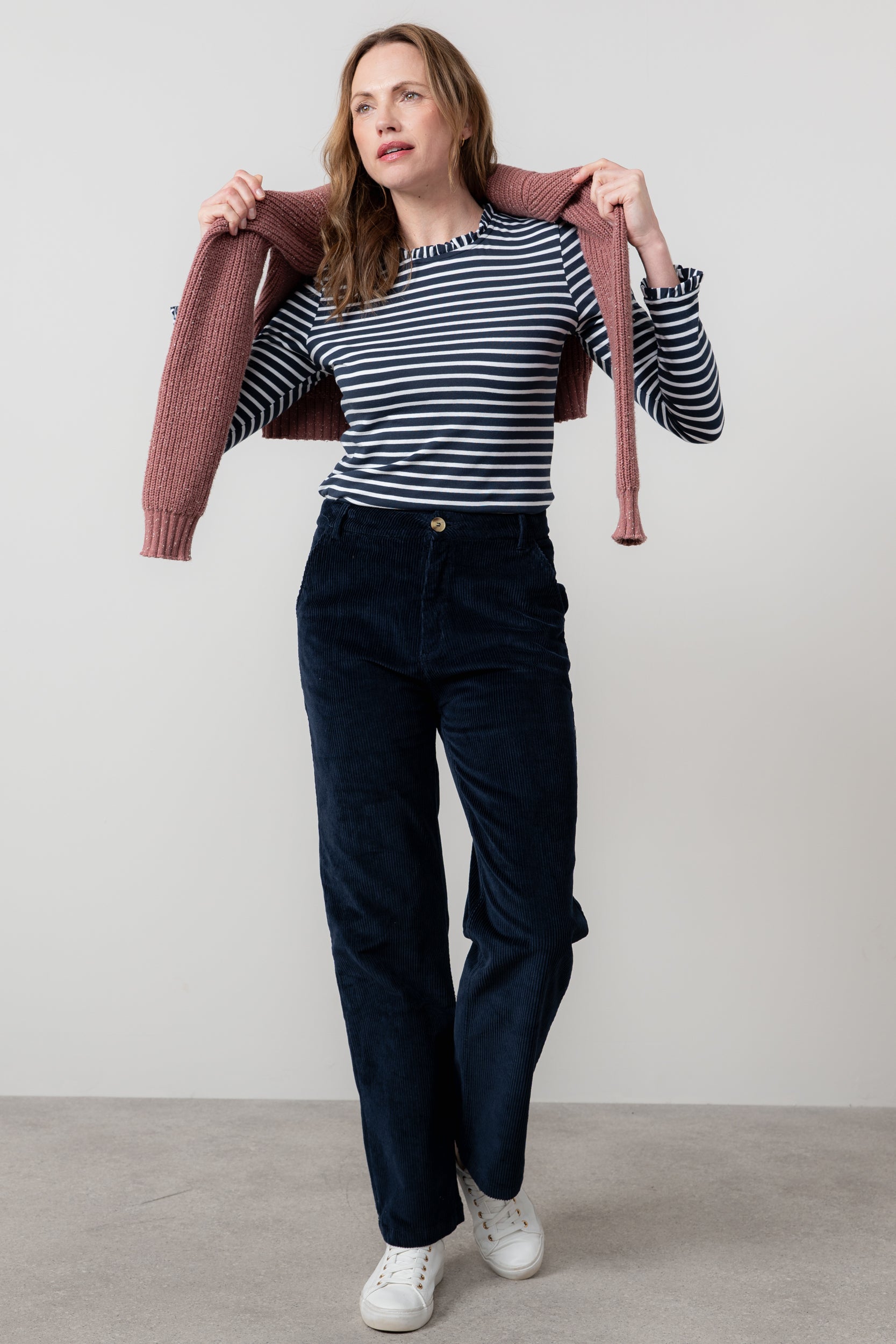 Lily & Me Strachan Stretch Cord Wide Leg Trouser Navy