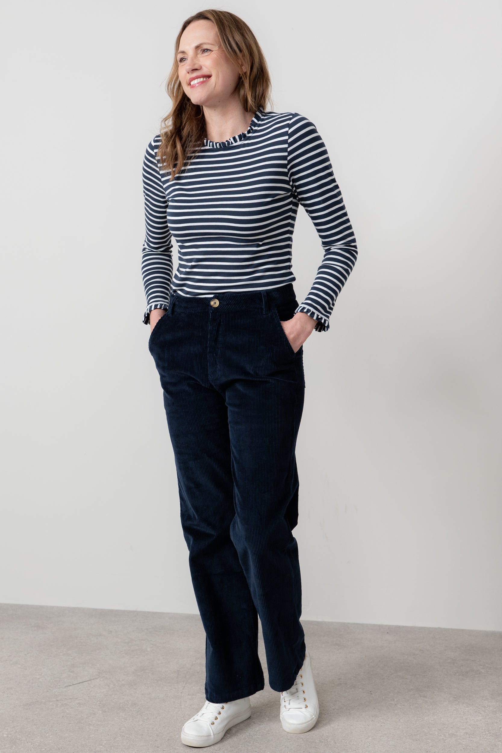 Lily & Me Strachan Stretch Cord Wide Leg Trouser Navy