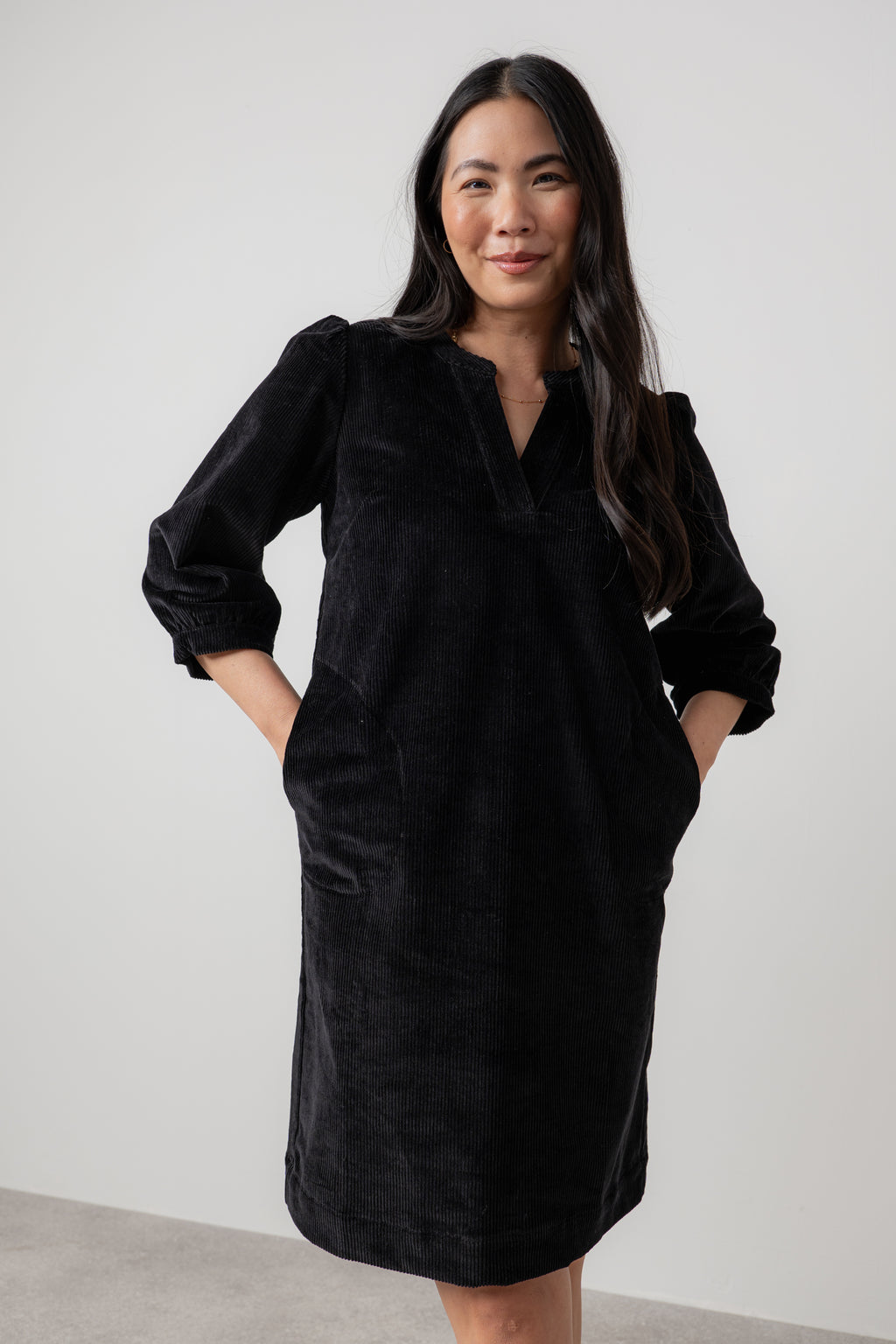 Lily & Me Harvest Stretch Jumbo Cord Shift Dress Black