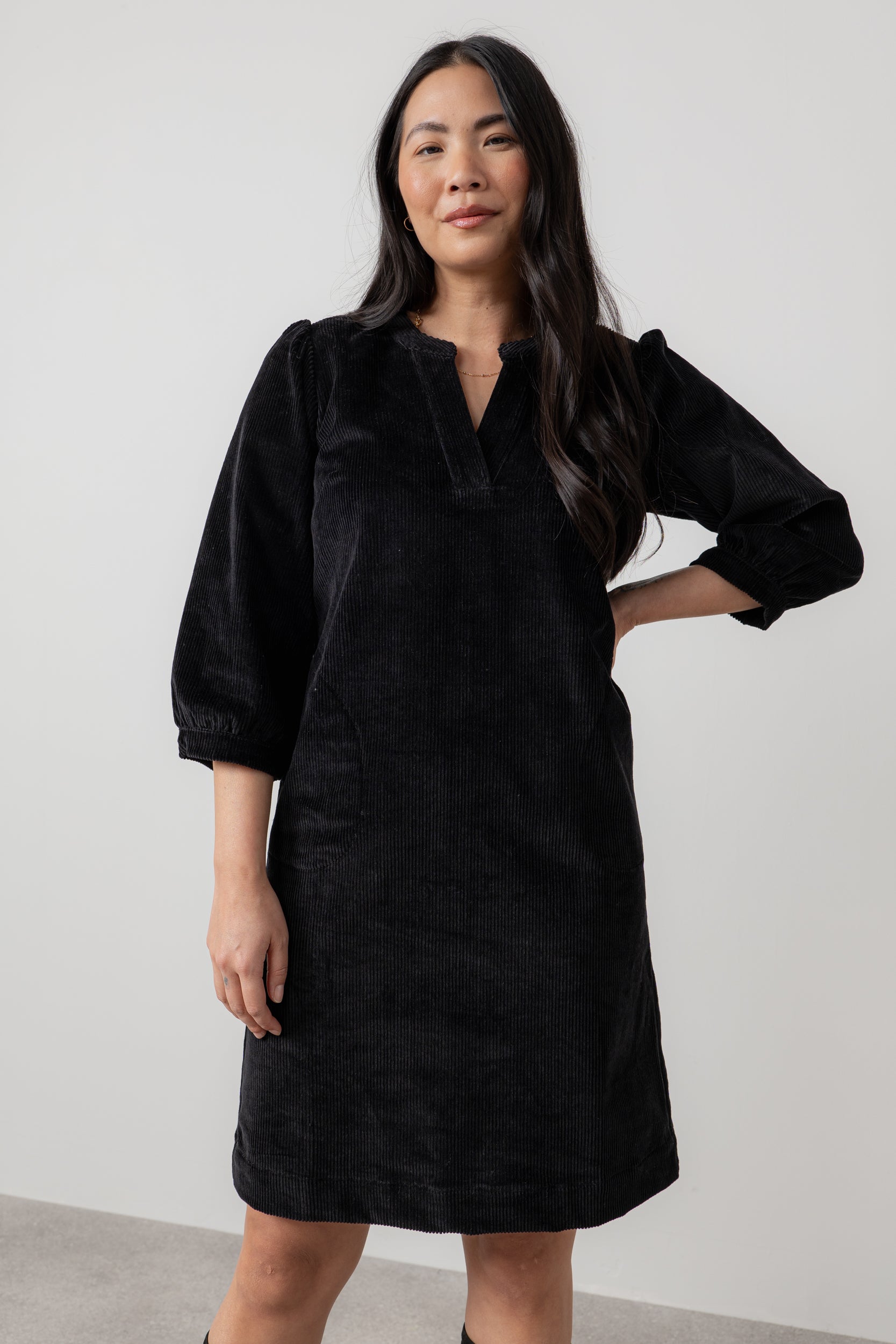 Lily & Me Harvest Stretch Jumbo Cord Shift Dress Black