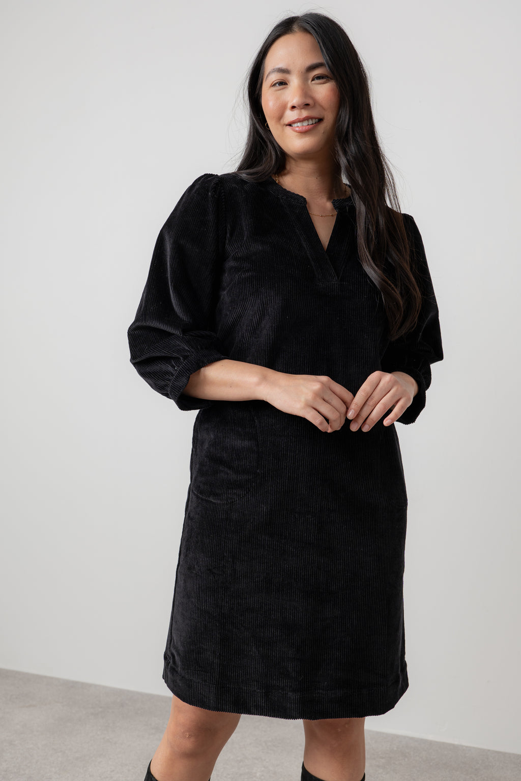 Lily & Me Harvest Stretch Jumbo Cord Shift Dress Black
