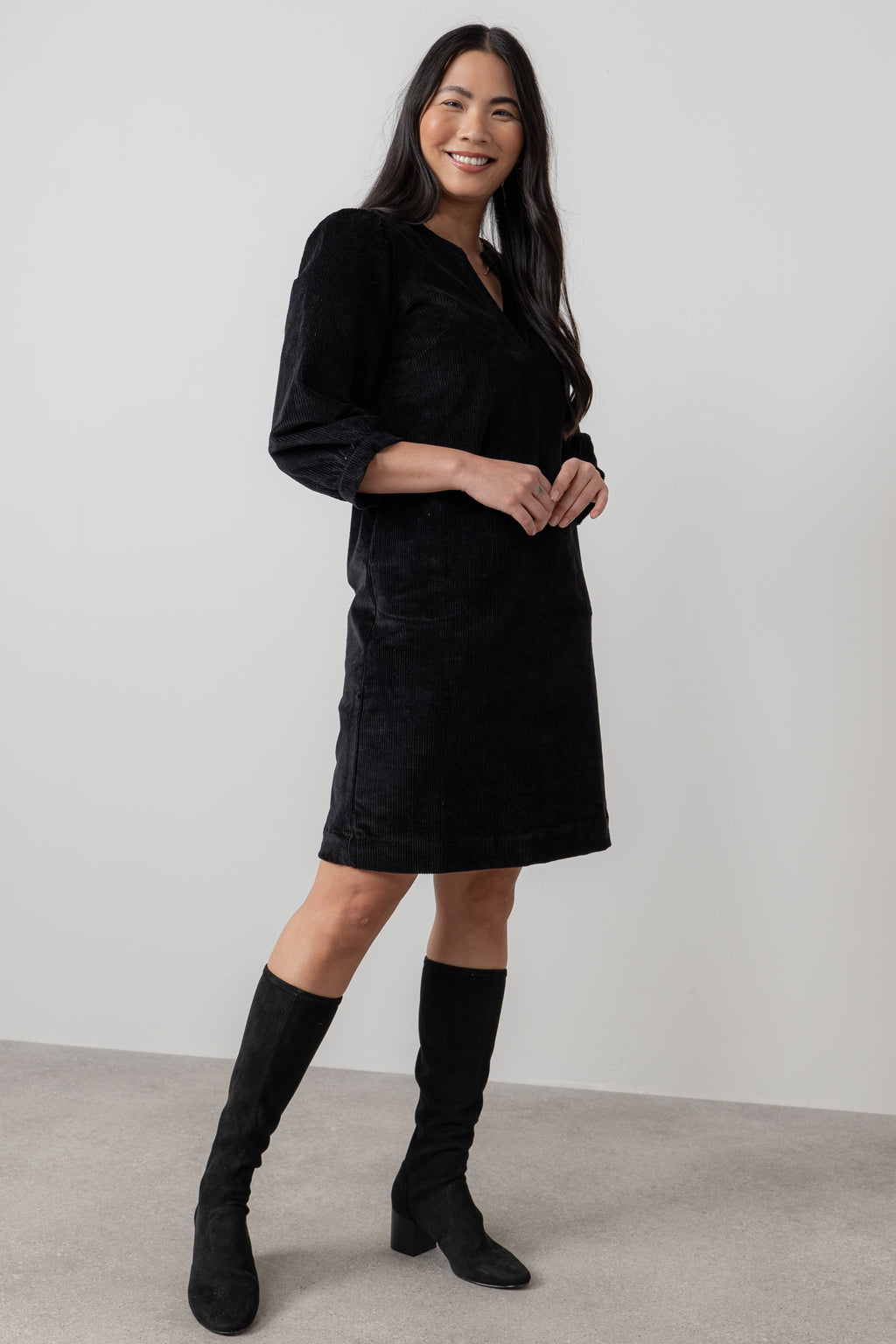 Lily & Me Harvest Stretch Jumbo Cord Shift Dress Black