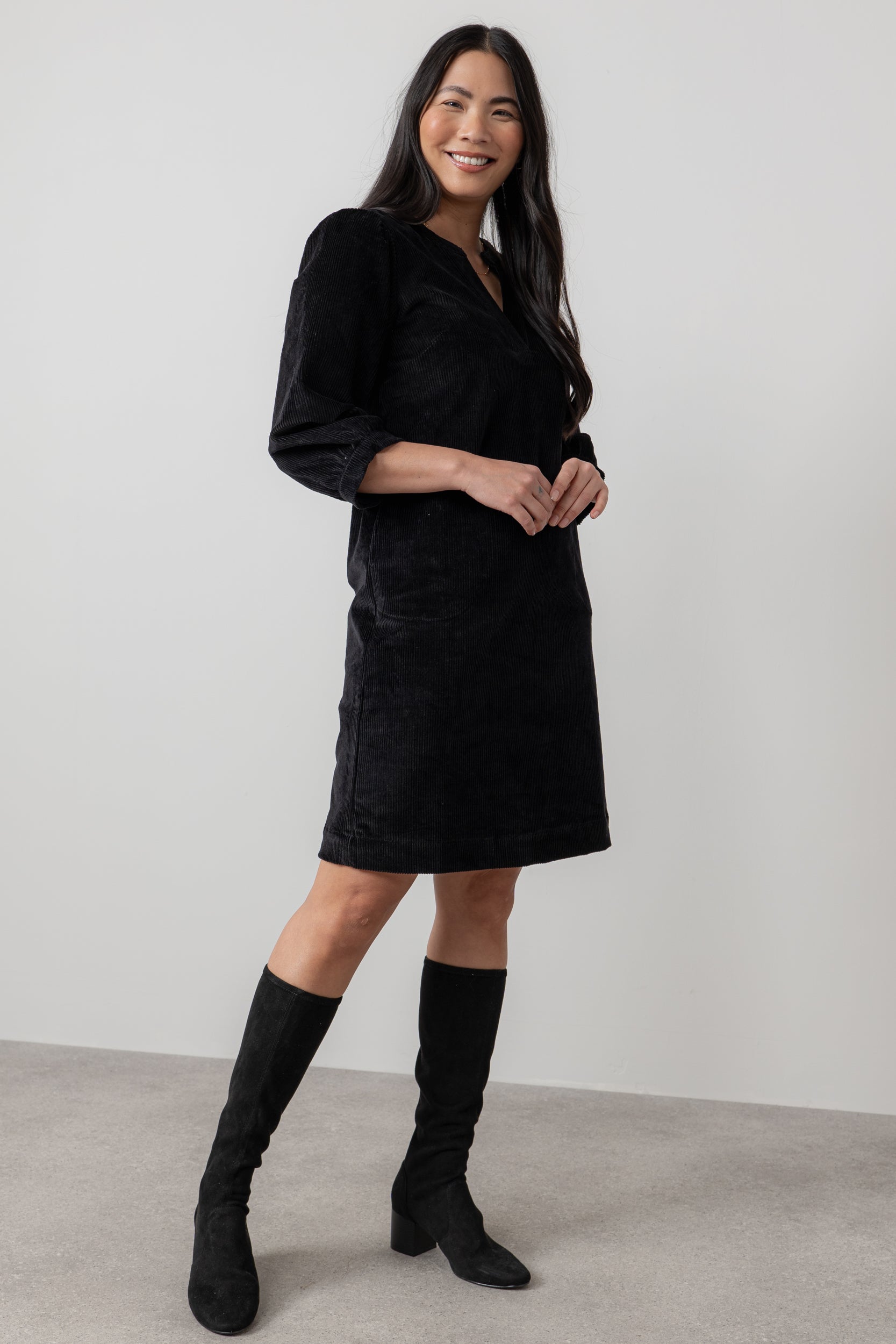 Lily & Me Harvest Stretch Jumbo Cord Shift Dress Black