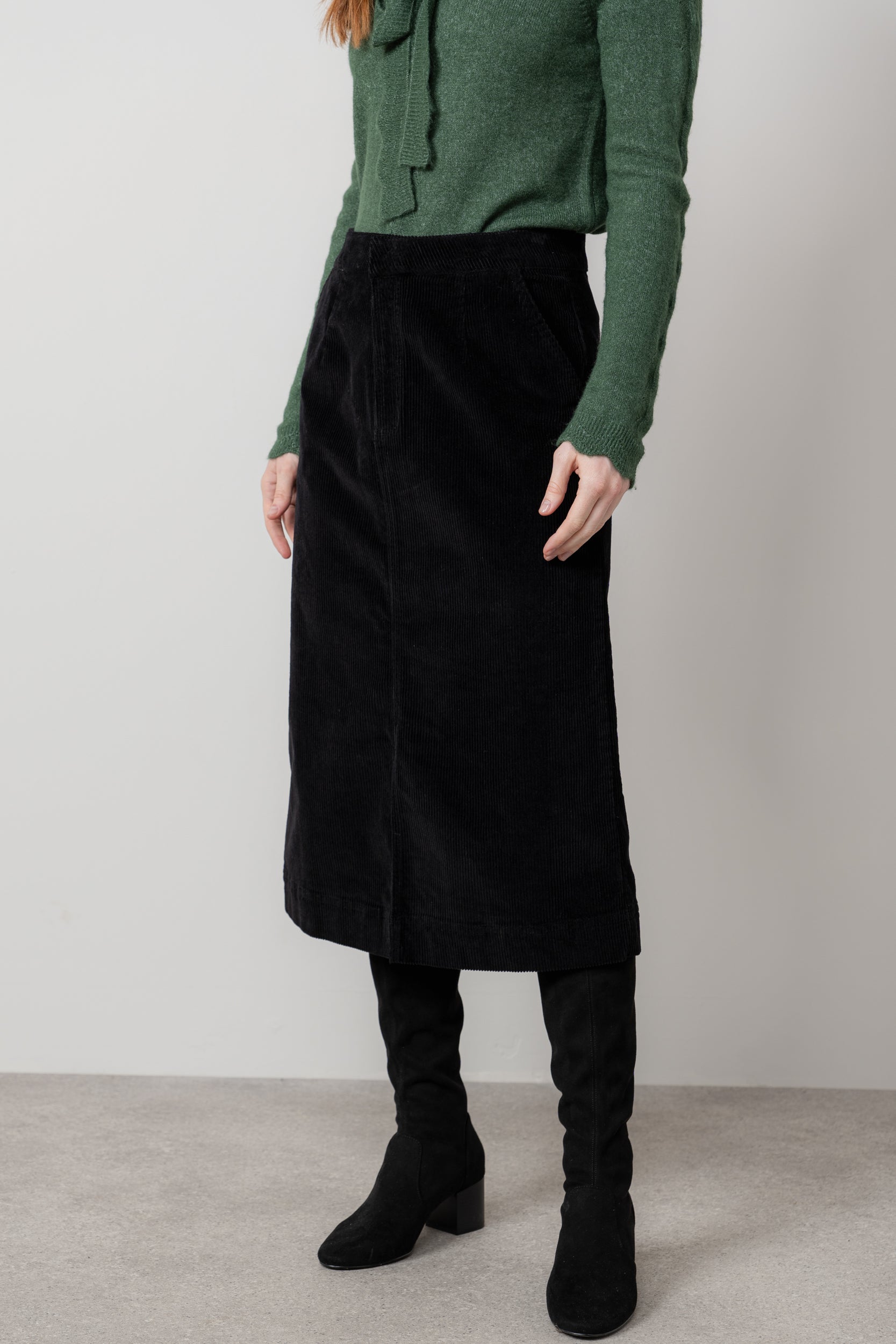 Lily & Me Owlpen Stretch Jumbo Cord Skirt Black