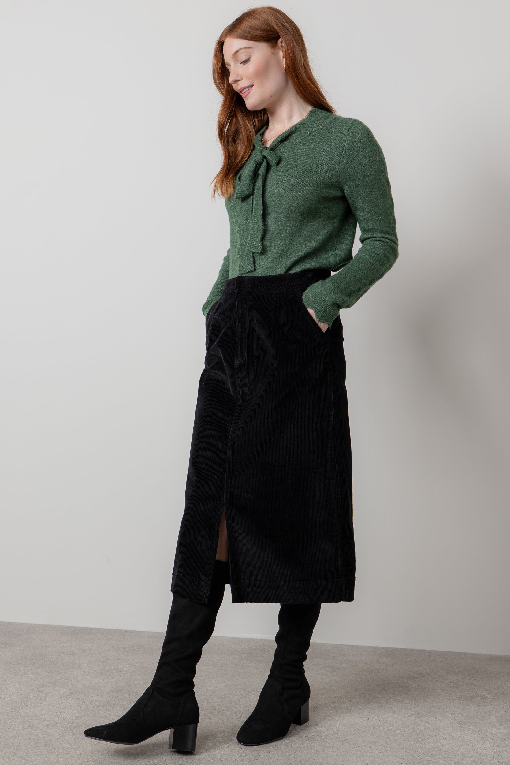 Lily & Me Owlpen Stretch Jumbo Cord Skirt Black