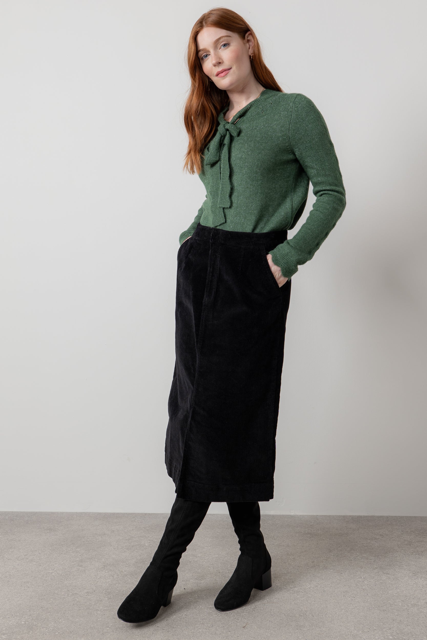 Lily & Me Owlpen Stretch Jumbo Cord Skirt Black