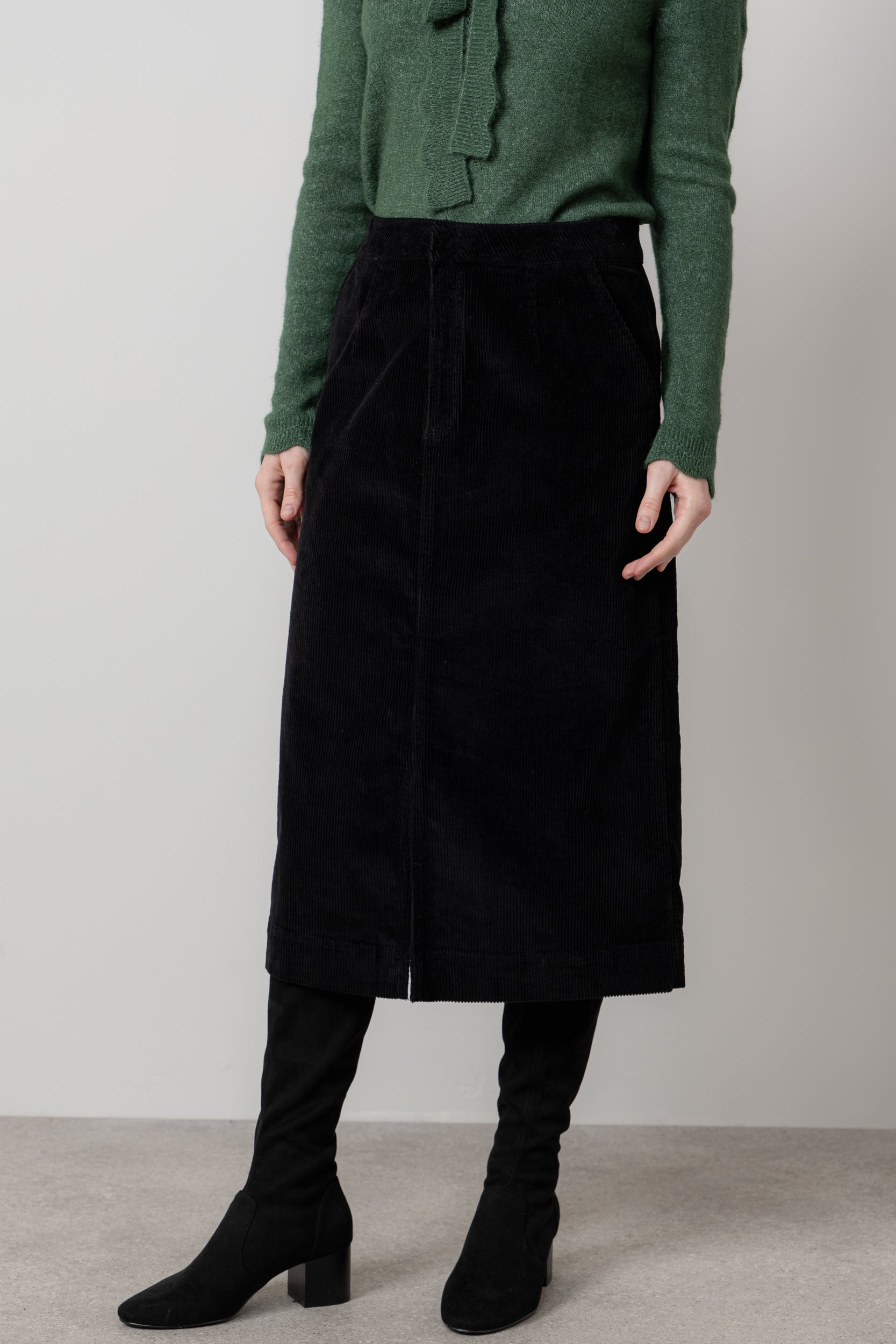 Lily & Me Owlpen Stretch Jumbo Cord Skirt Black