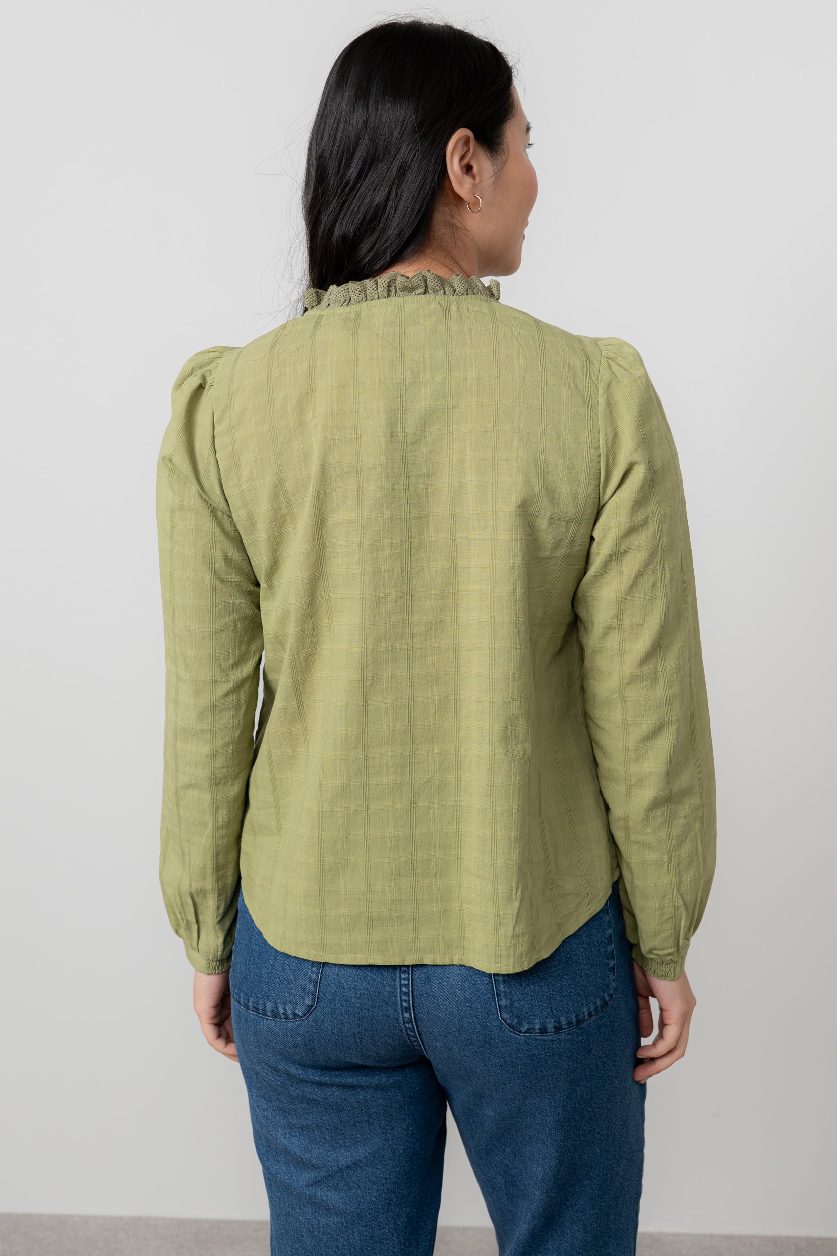 Lily & Me Emily Organic Cotton Check Keyhole Blouse Moss