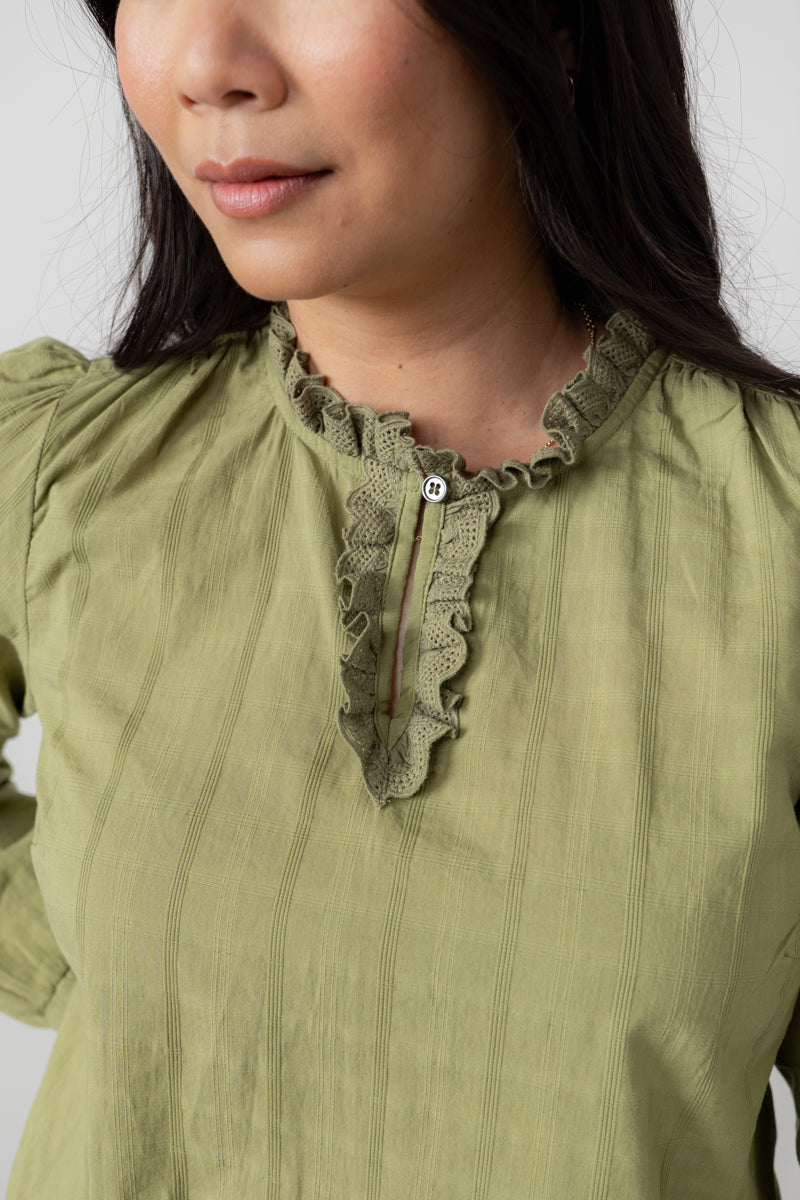 Lily & Me Emily Organic Cotton Check Keyhole Blouse Moss