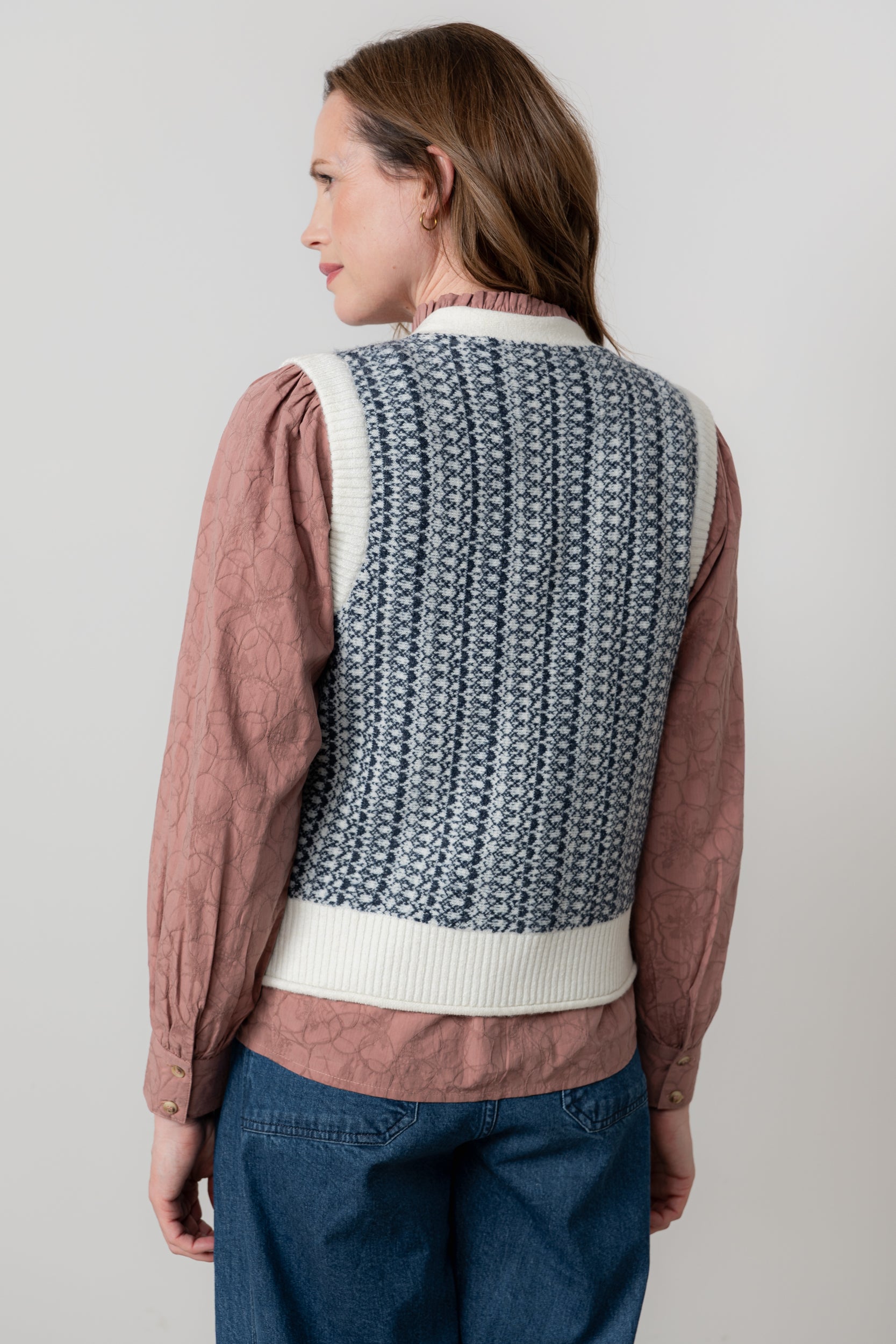 Lily & Me Gwyneth Fair Isle Sleeveless Cardigan Ecru