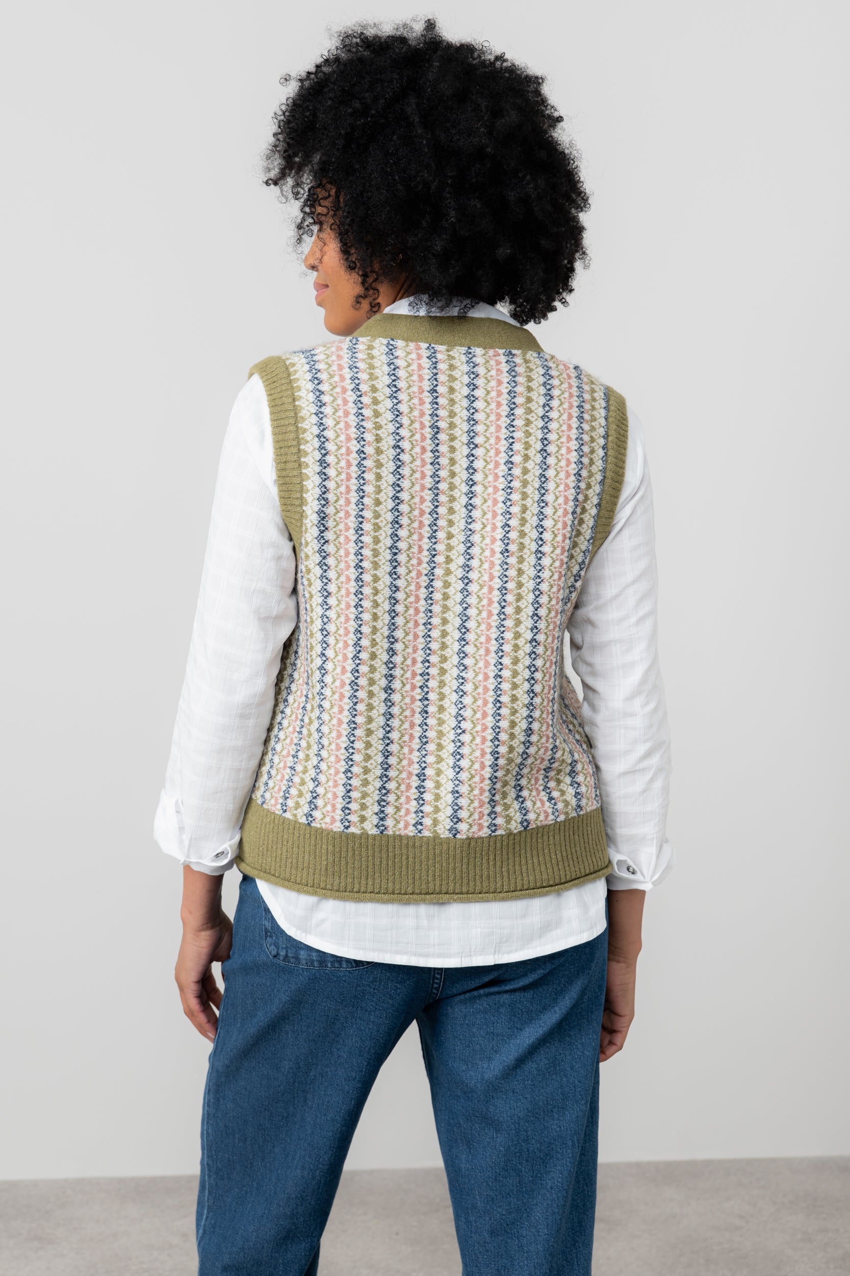Lily & Me Gwyneth Fair Isle Sleeveless Cardigan Moss