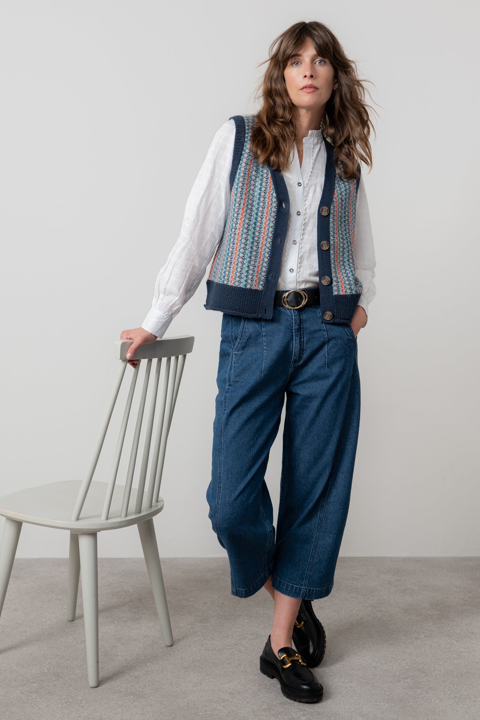Lily & Me Gwyneth Fair Isle Sleeveless Cardigan Teal