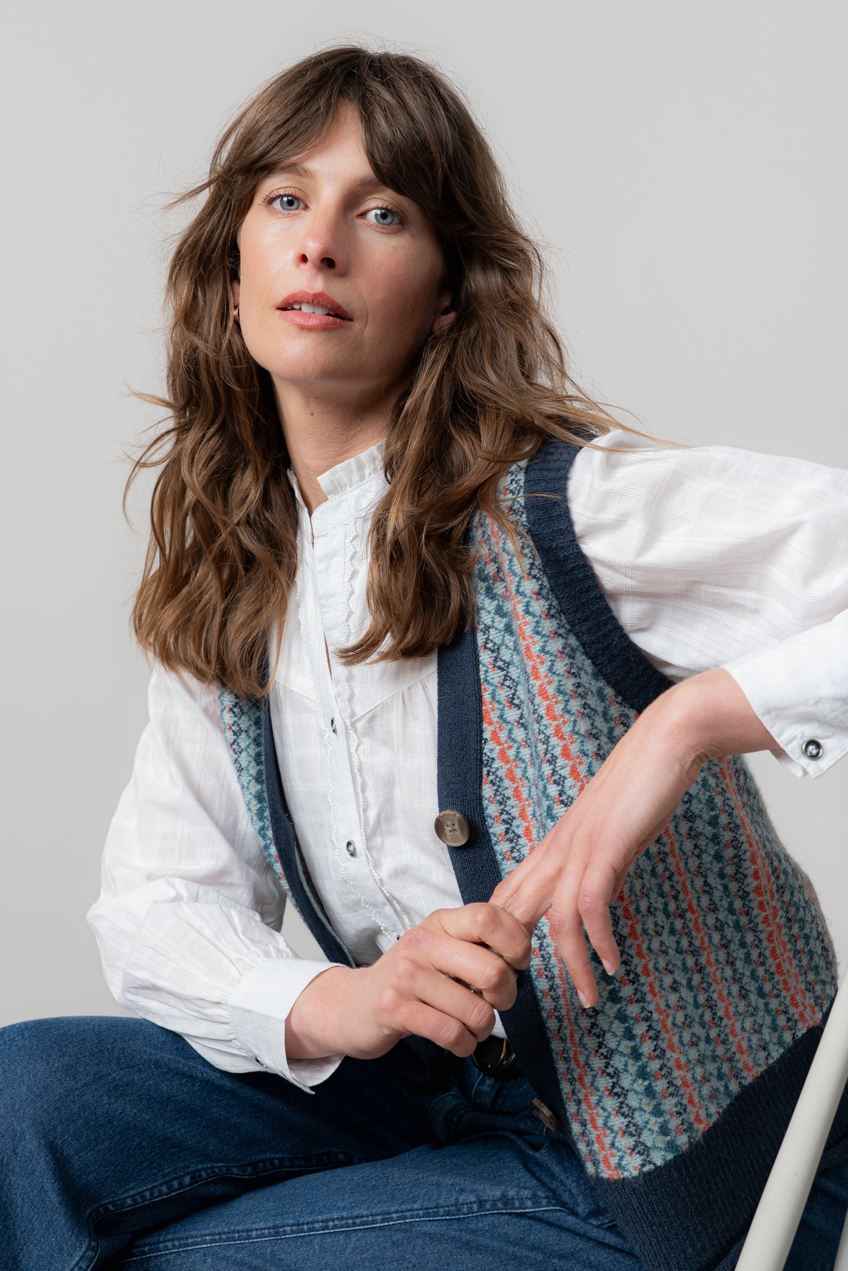 Lily & Me Gwyneth Fair Isle Sleeveless Cardigan Teal