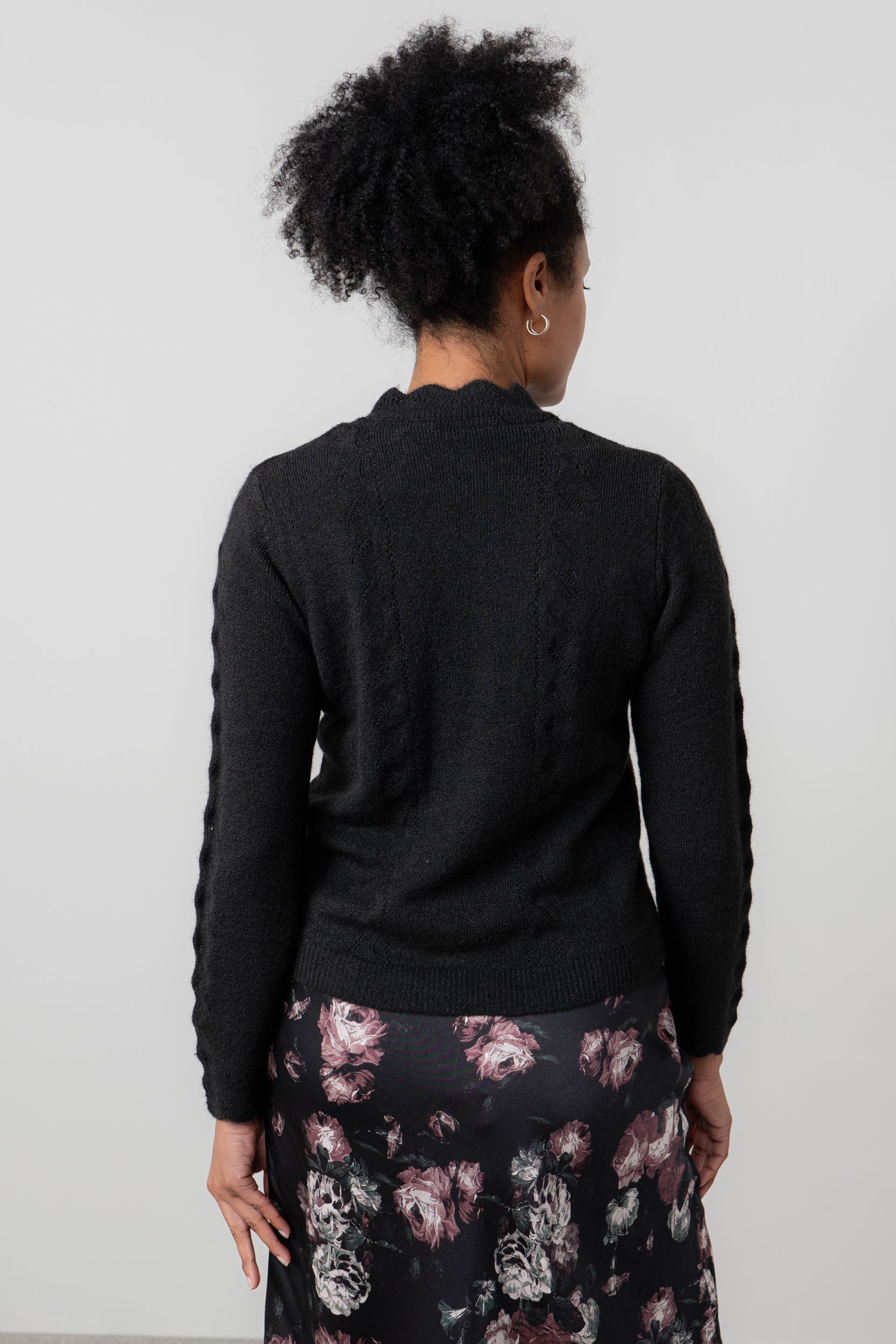 Lily & Me Elise Tie Neck Pointelle Jumper Black
