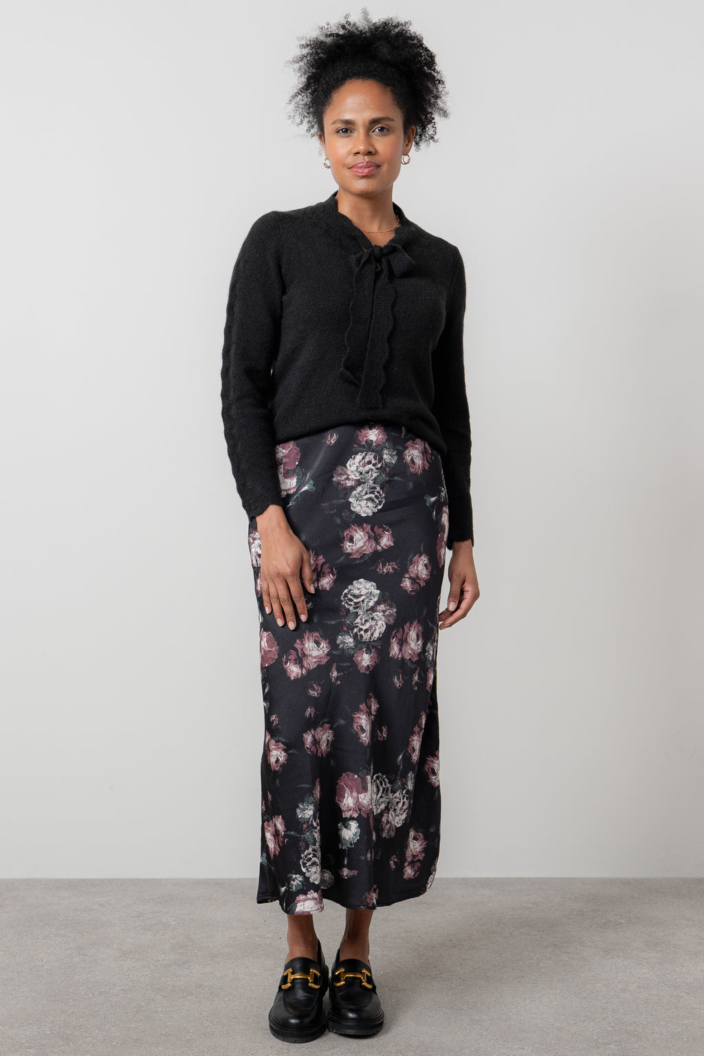 Lily & Me Elise Tie Neck Pointelle Jumper Black