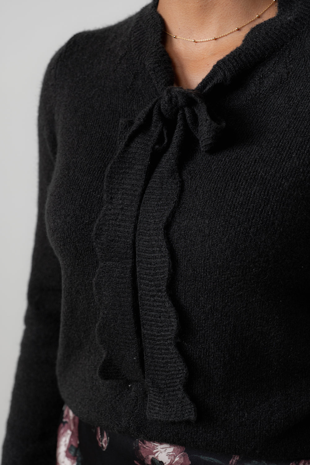 Lily & Me Elise Tie Neck Pointelle Jumper Black