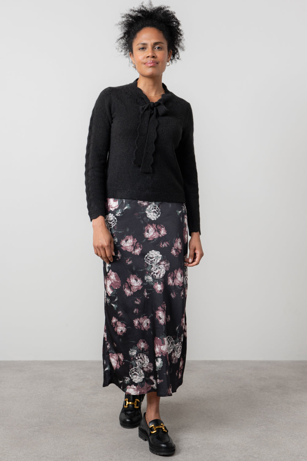 Lily & Me Elise Tie Neck Pointelle Jumper Black