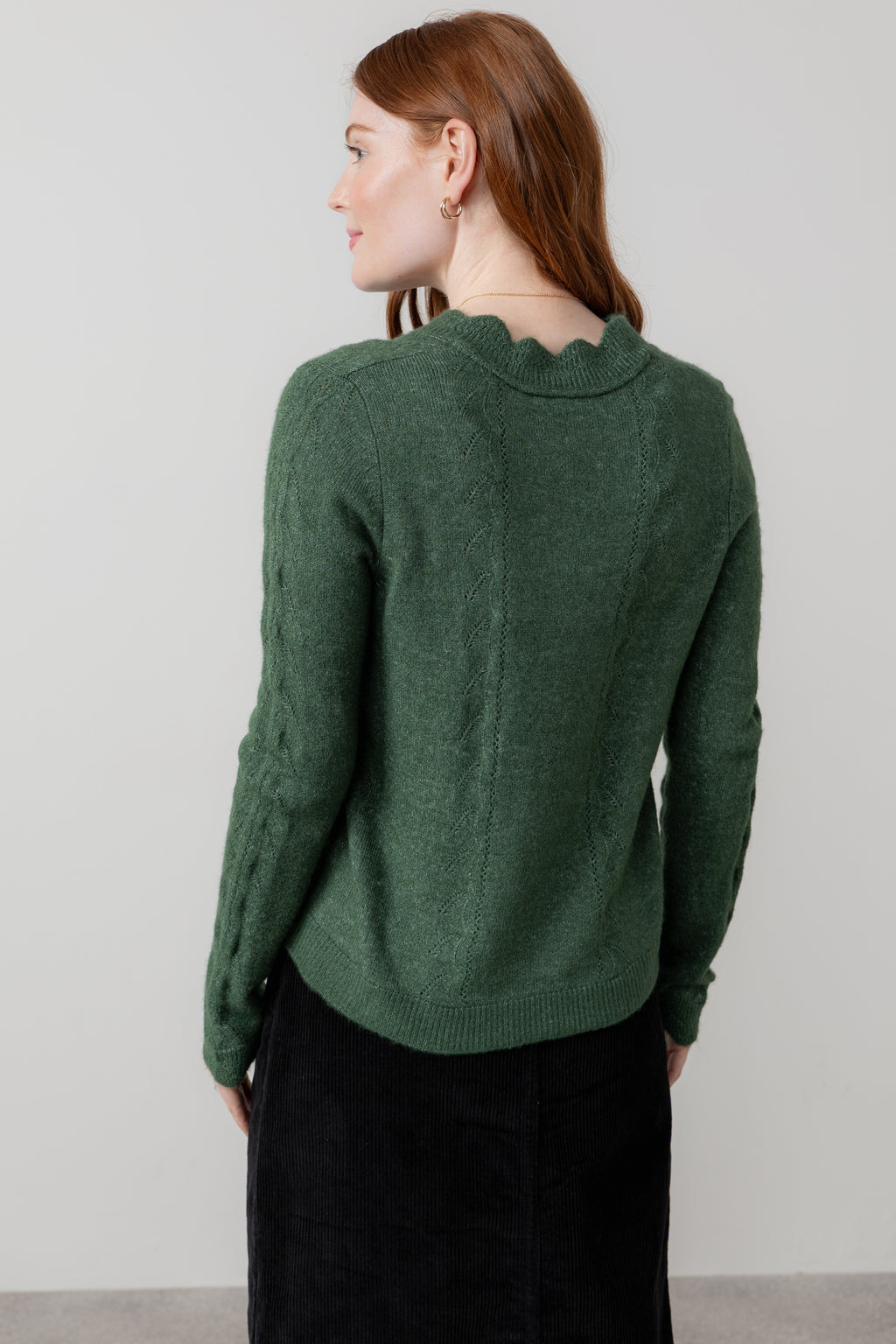 Lily & Me Elise Tie Neck Pointelle Jumper Pine Green