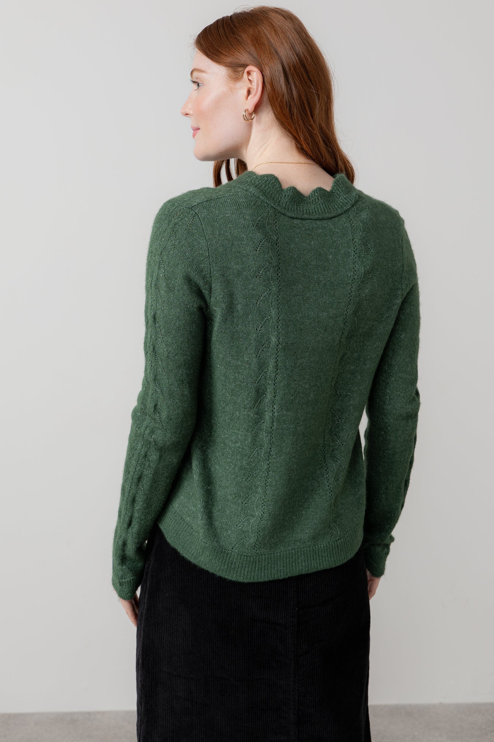 Lily & Me Elise Tie Neck Pointelle Jumper Pine Green