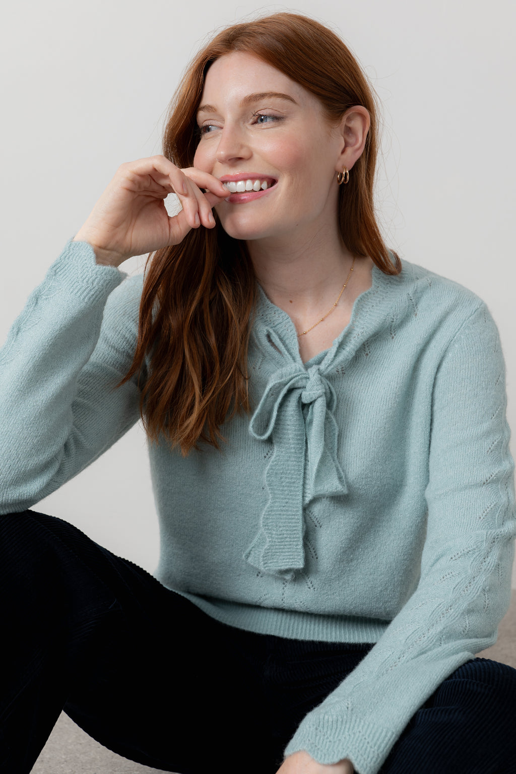 Lily & Me Emily Textured Jacquard Keyhole Blouse Sea Mist