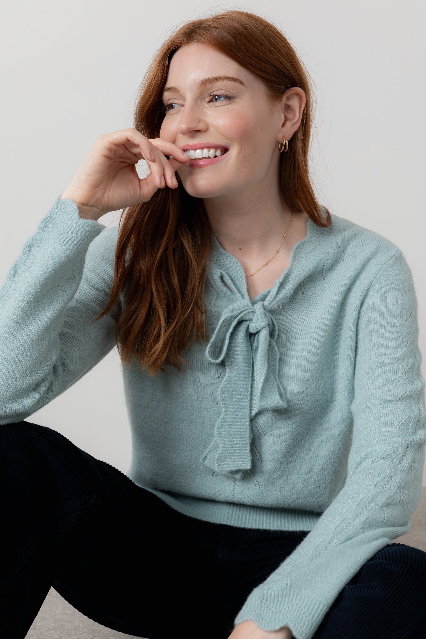 Lily & Me Emily Textured Jacquard Keyhole Blouse Sea Mist