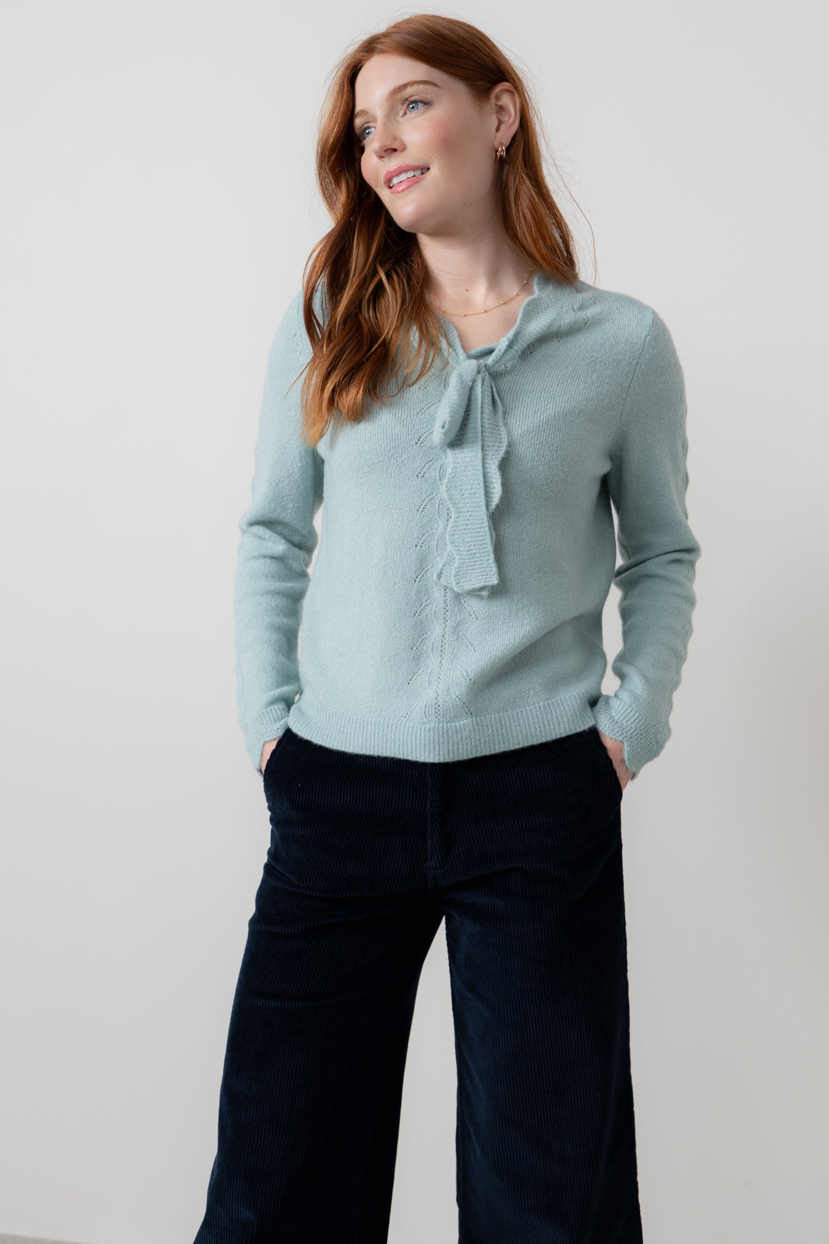 Lily & Me Emily Textured Jacquard Keyhole Blouse Sea Mist