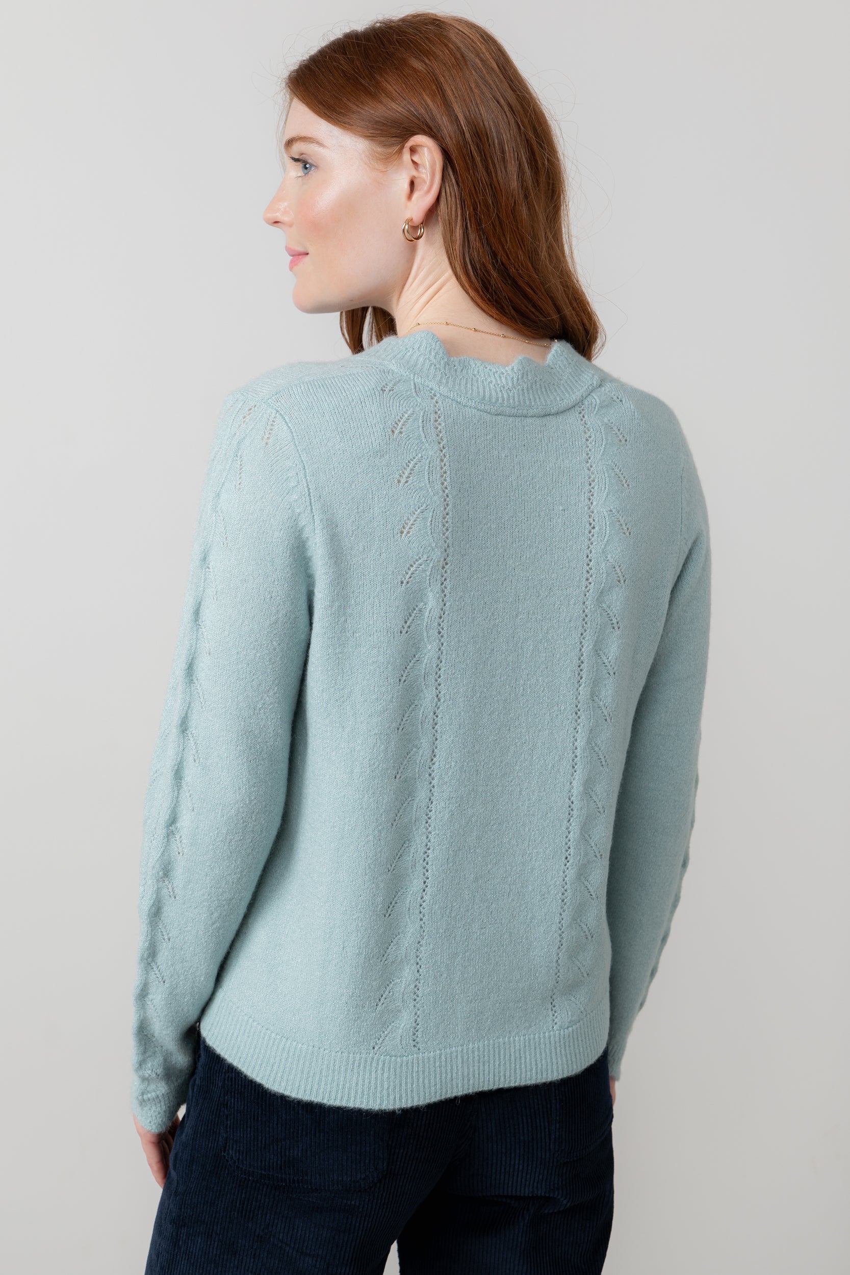 Lily & Me Emily Textured Jacquard Keyhole Blouse Sea Mist