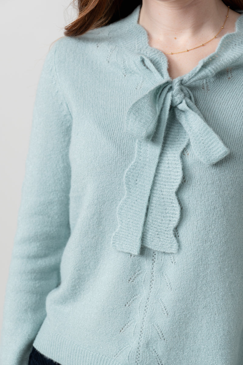 Lily & Me Emily Textured Jacquard Keyhole Blouse Sea Mist