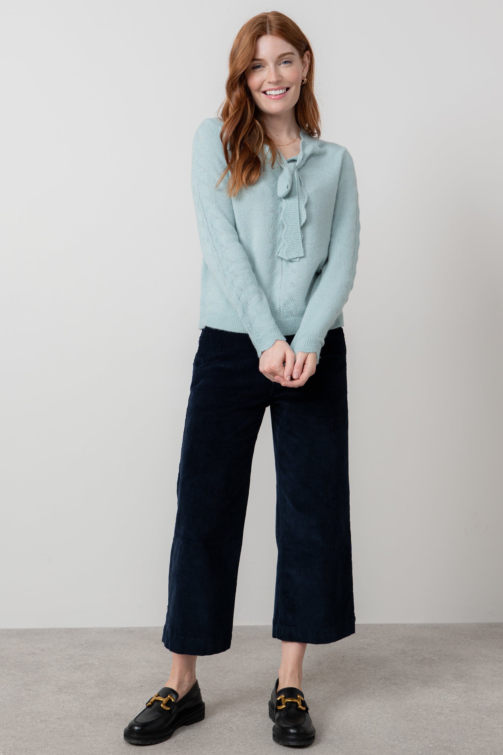 Lily & Me Emily Textured Jacquard Keyhole Blouse Sea Mist