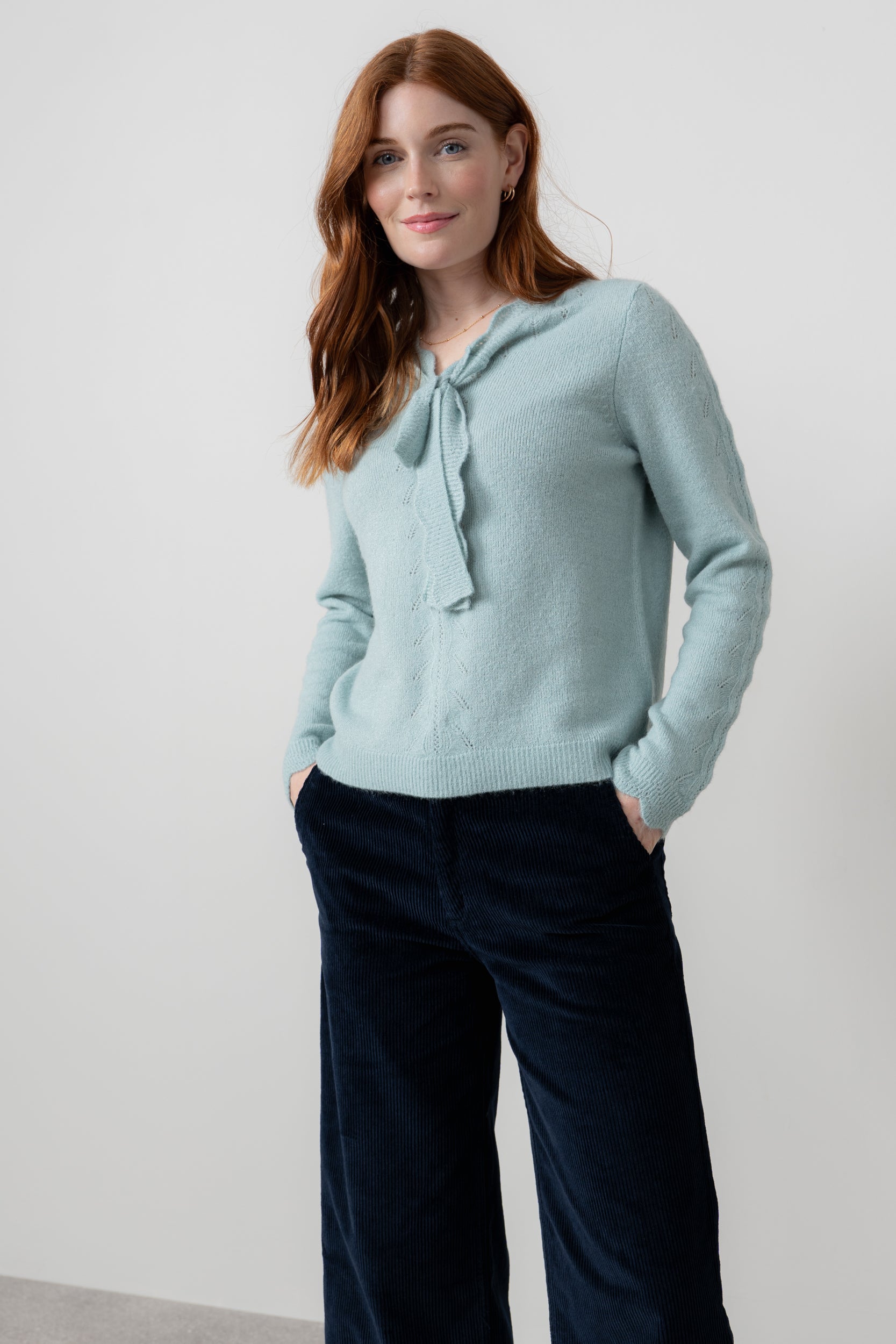 Lily & Me Emily Textured Jacquard Keyhole Blouse Sea Mist