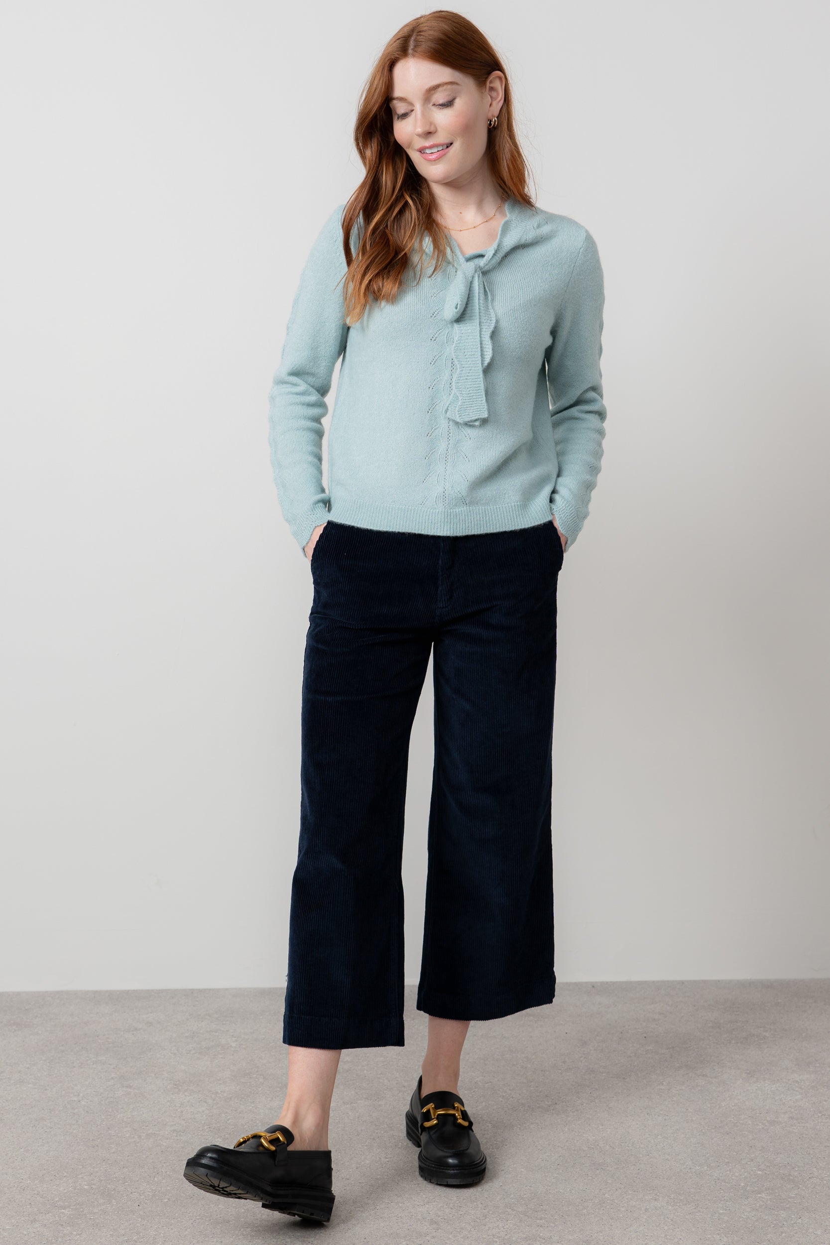 Lily & Me Emily Textured Jacquard Keyhole Blouse Sea Mist