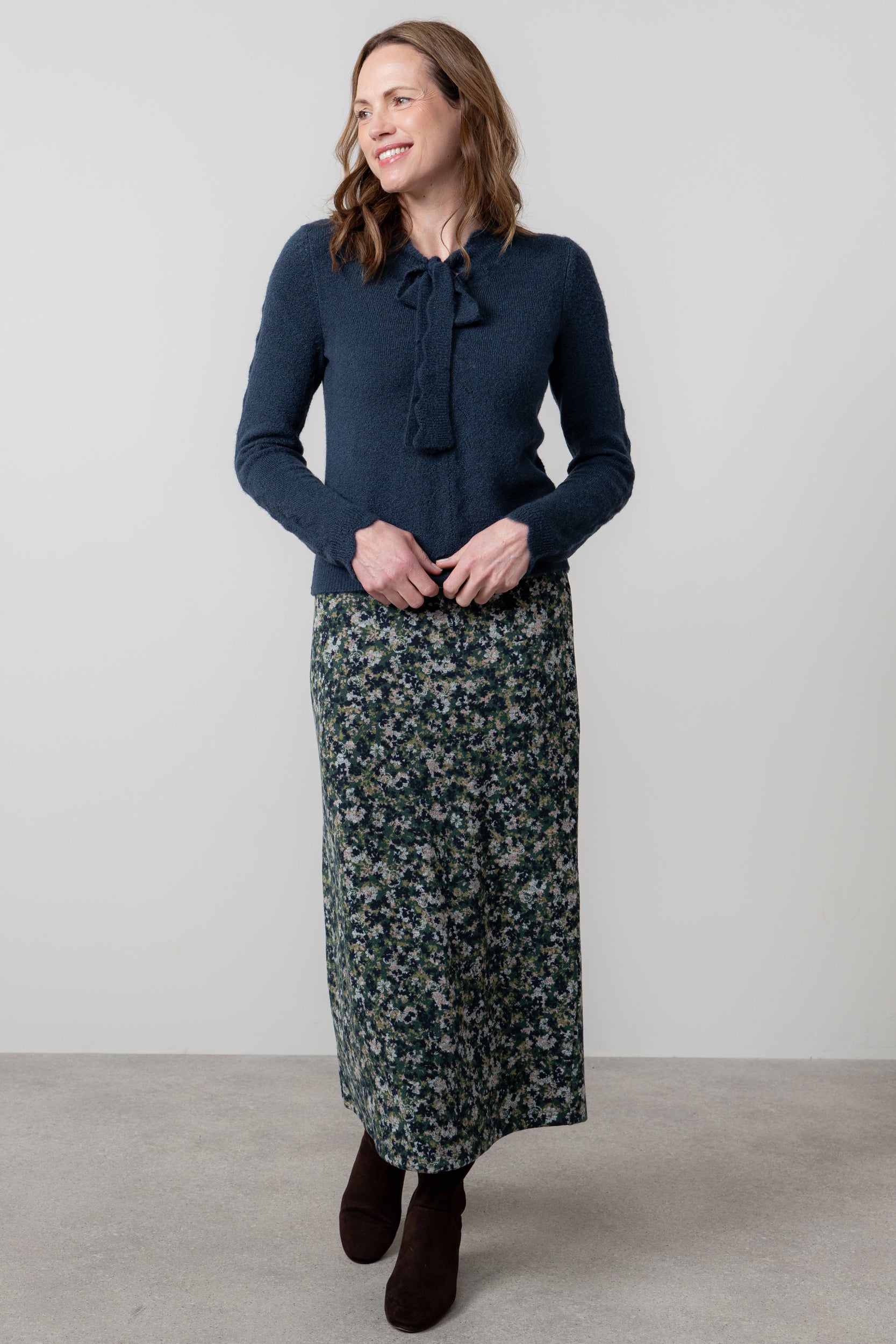 Lily & Me Elise Tie Neck Pointelle Jumper Navy