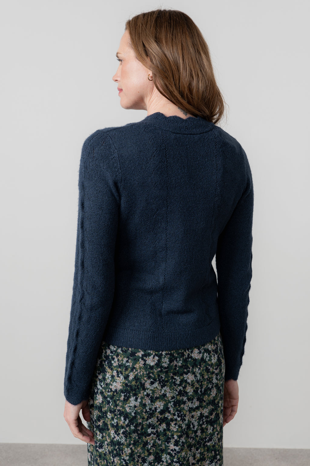 Lily & Me Elise Tie Neck Pointelle Jumper Navy