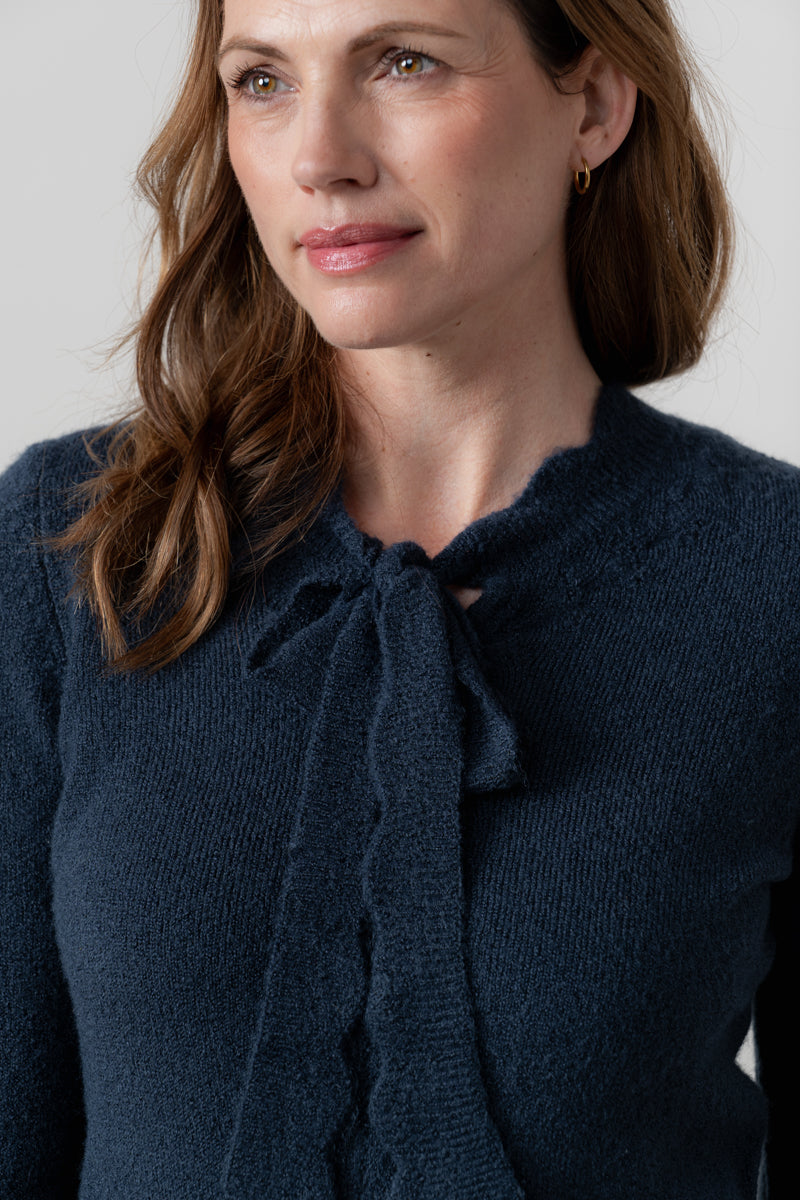 Lily & Me Elise Tie Neck Pointelle Jumper Navy