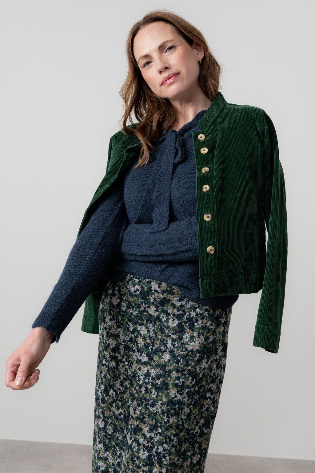Lily & Me Elise Tie Neck Pointelle Jumper Navy