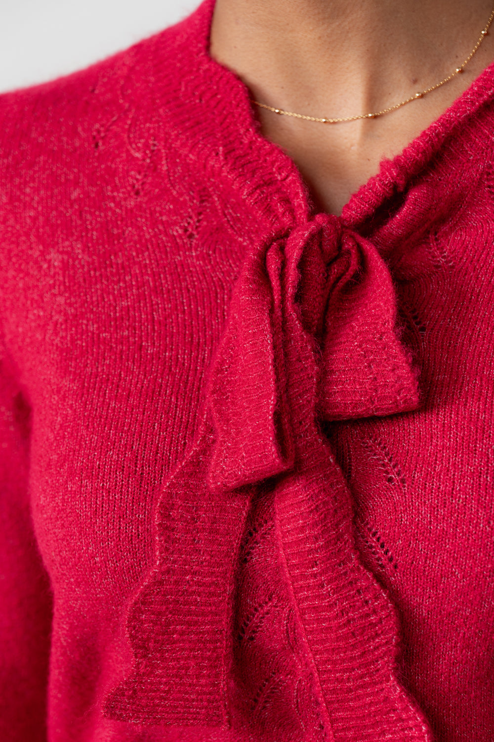 Lily & Me Elise Tie Neck Pointelle Jumper Scarlet