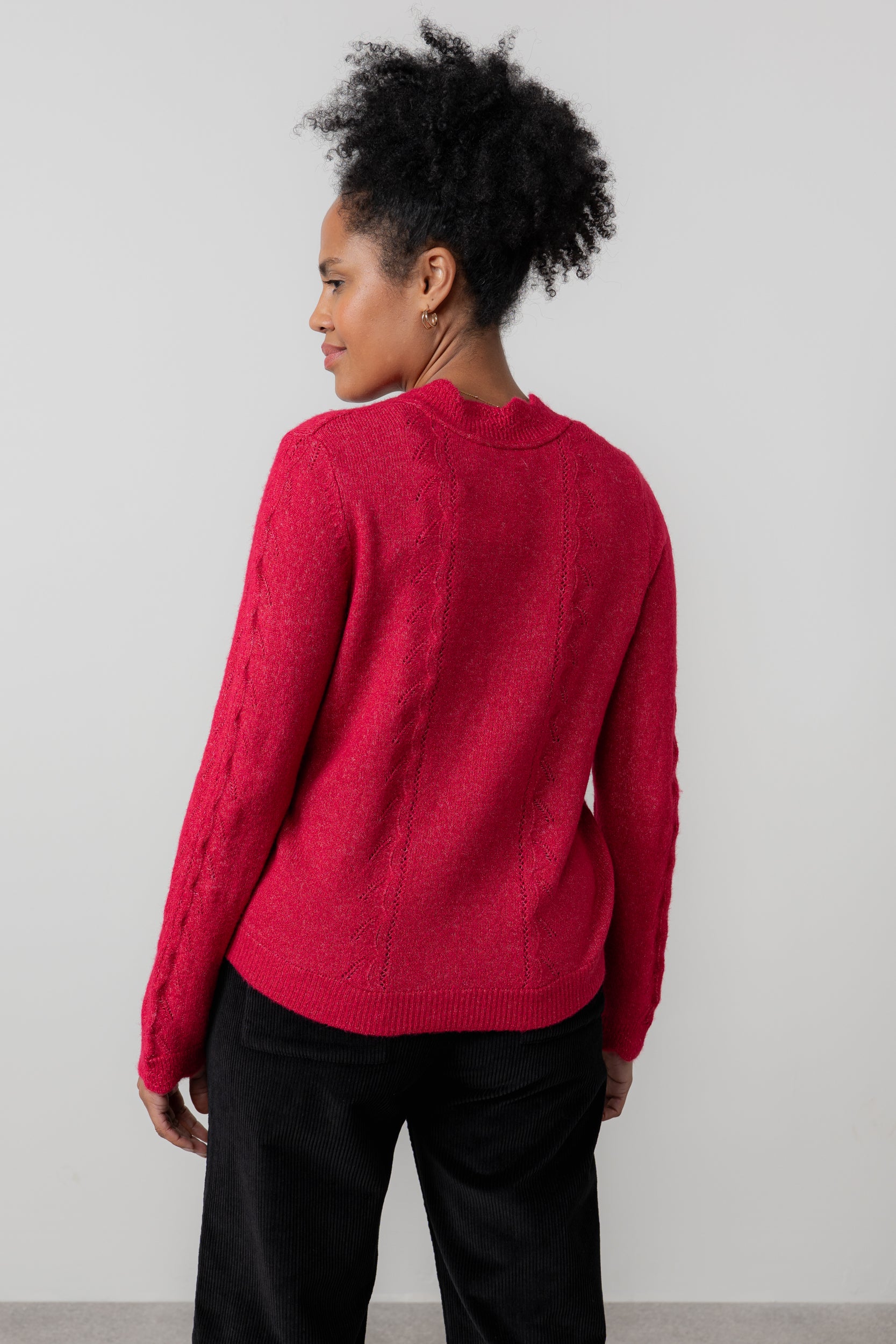 Lily & Me Elise Tie Neck Pointelle Jumper Scarlet